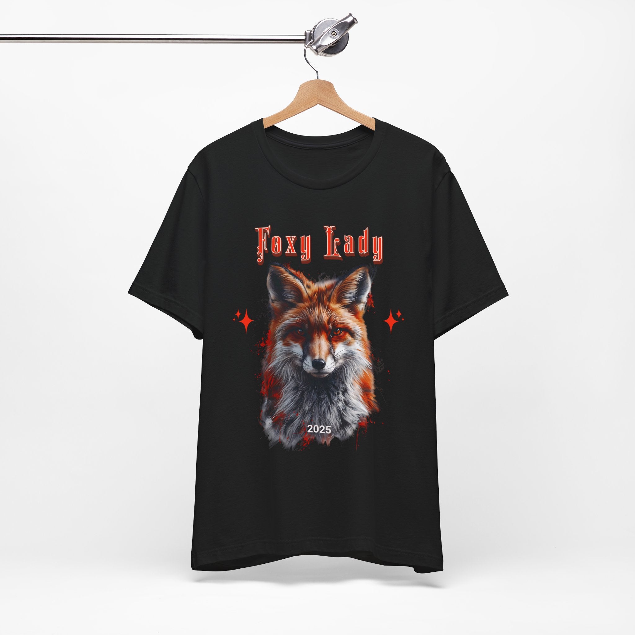 Unisex Jersey Short Sleeve Tee: A beautiful Red Fox with the words foxy lady - Angel Body