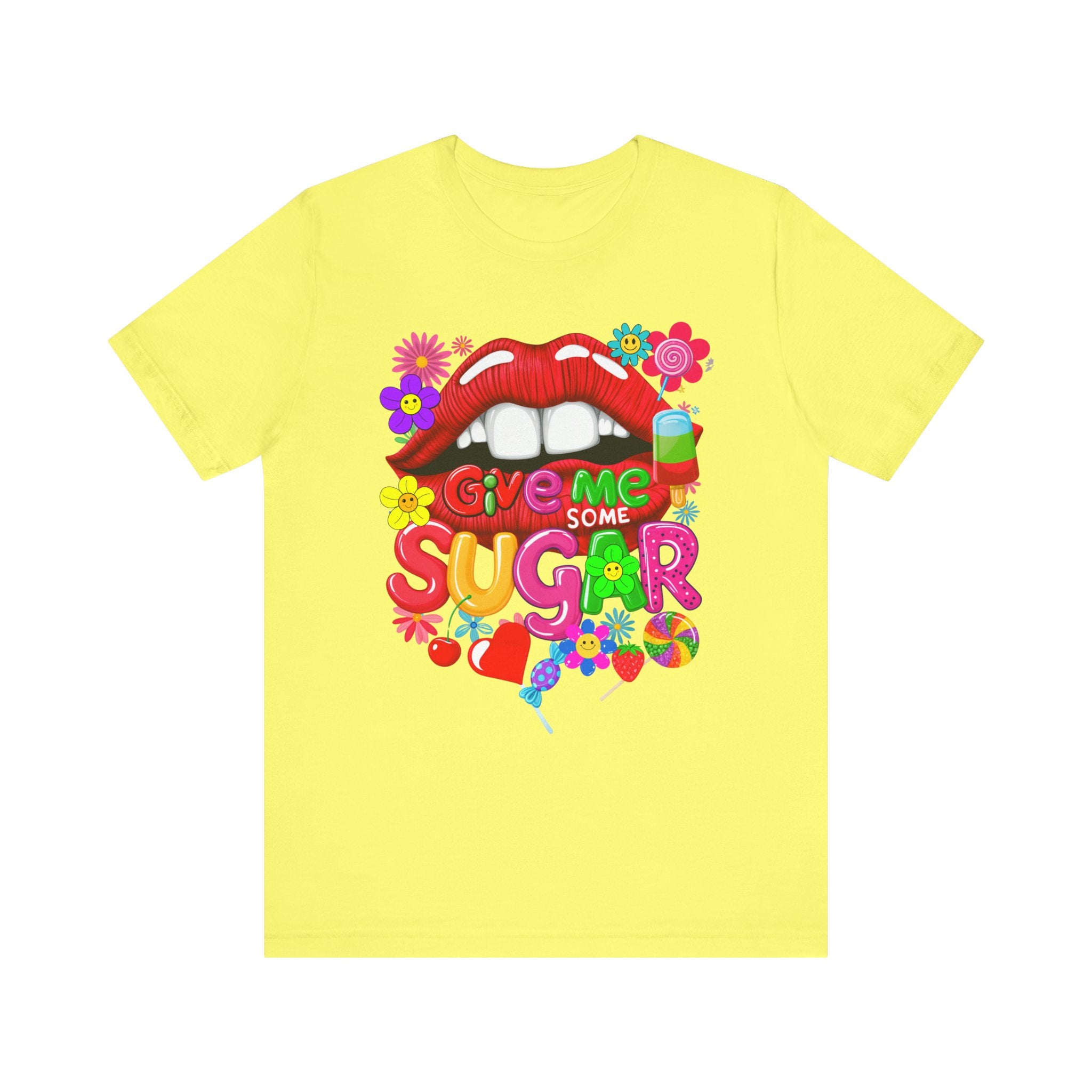 Graphic Tee with Red Sugar Lip and Eye Candy Design - Angel Body
