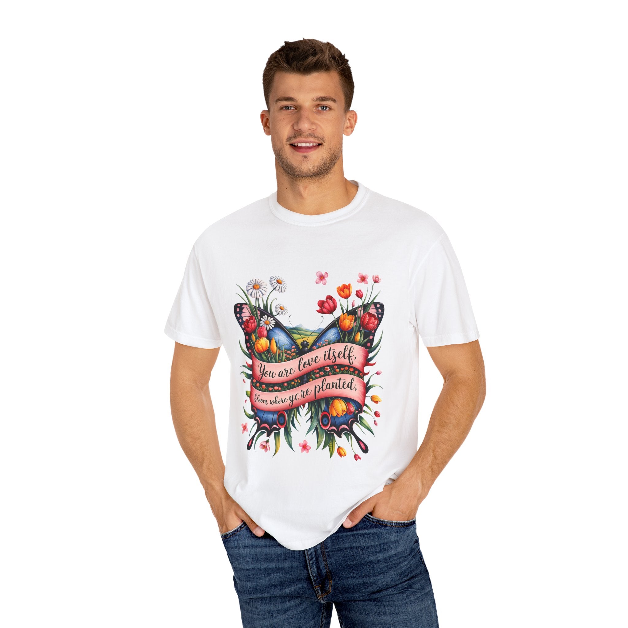 Butterfly Floral T-Shirt: "You Are Love Itself" Inspirational Design