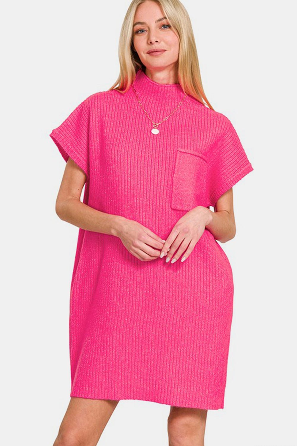 Zenana Short Sleeve Sweater Mini Dress - Angel Body