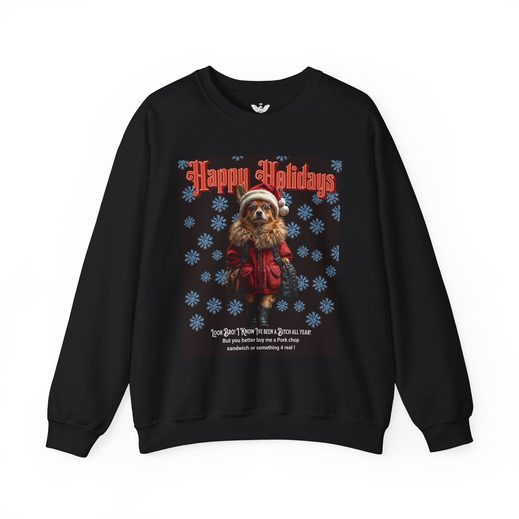 Funny Happy Holidays Dog Unisex Sweatshirt - Angel Body