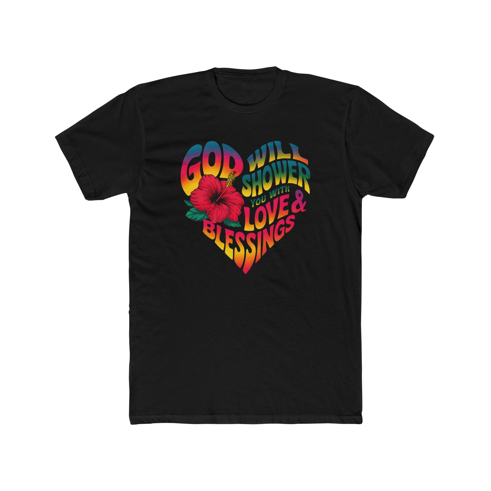 Unisex Cotton Crew Tee - 'God Will Shower You With Love & Blessings' - Angel Body