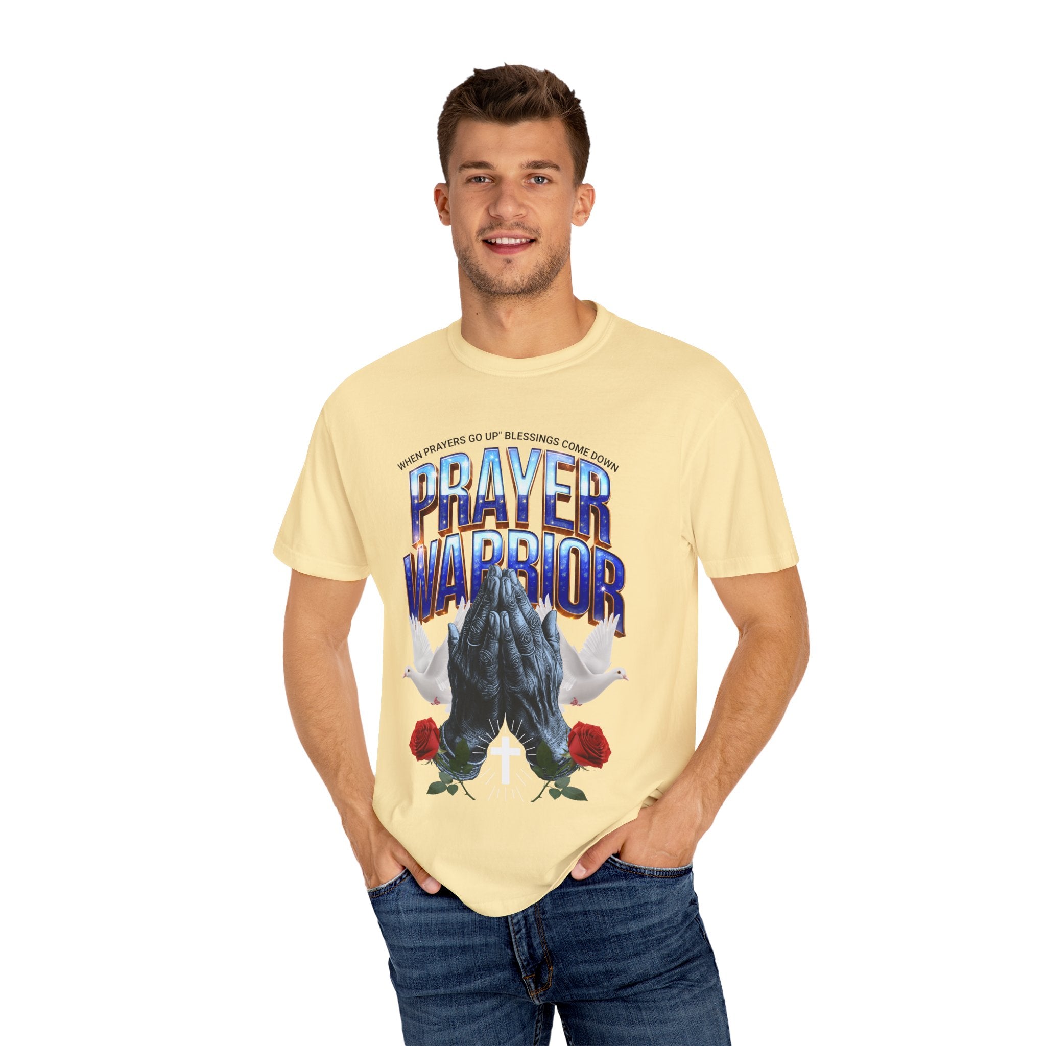 Prayer Warrior Unisex Garment-Dyed T-Shirt - Spiritual Faith Apparel for Believers - Angel Body