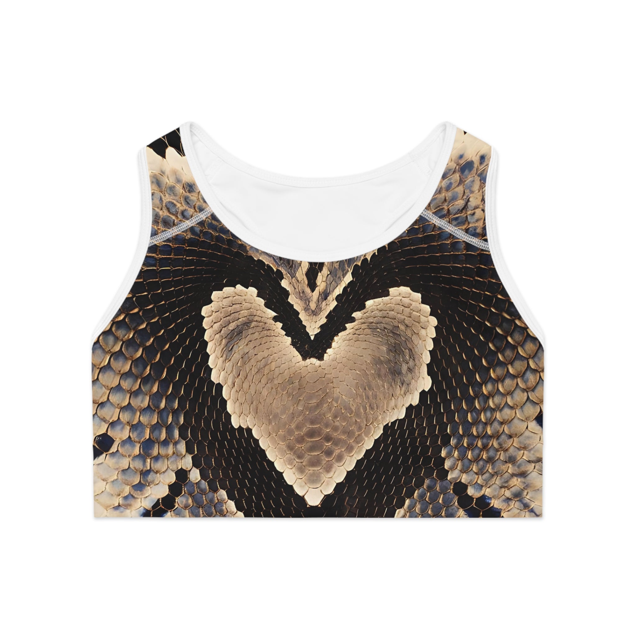 Heart Shaped Snake Print Sports Bra – Stylish Workout Gear for Fitness Enthusiasts - Angel Body