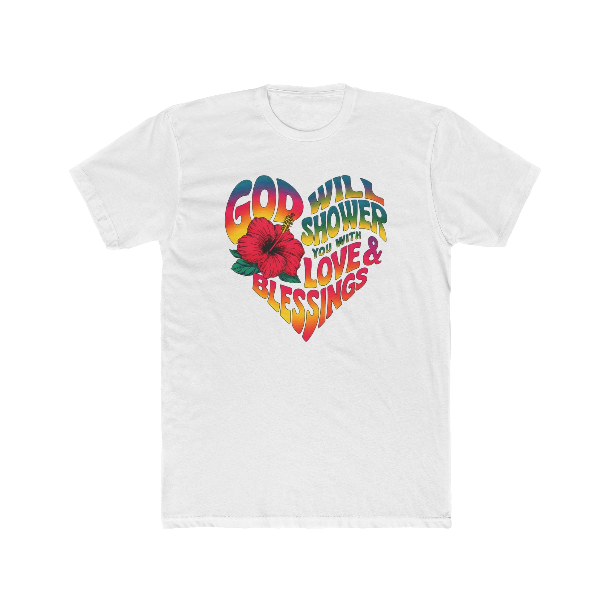 Unisex Cotton Crew Tee - 'God Will Shower You With Love & Blessings' - Angel Body