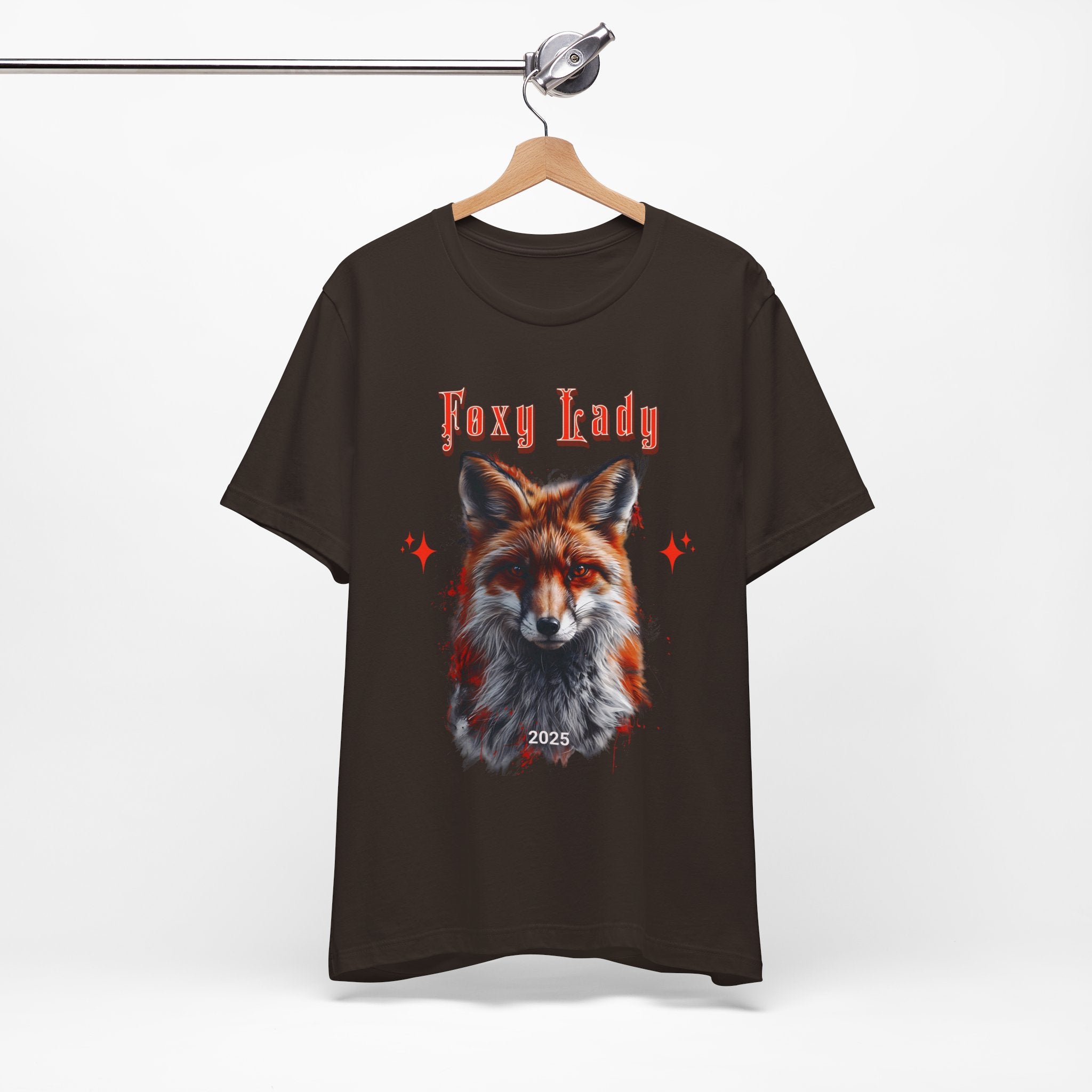 Unisex Jersey Short Sleeve Tee: A beautiful Red Fox with the words foxy lady - Angel Body