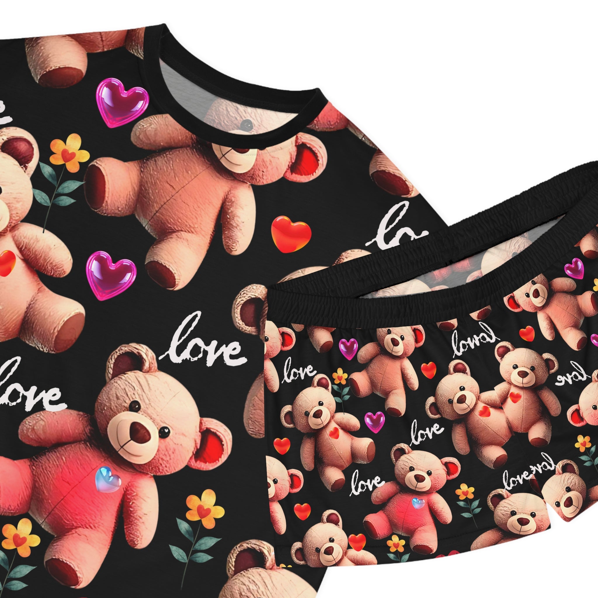 Cute Love Bear Women's Short Pajama Set for Cozy Nights - Angel Body