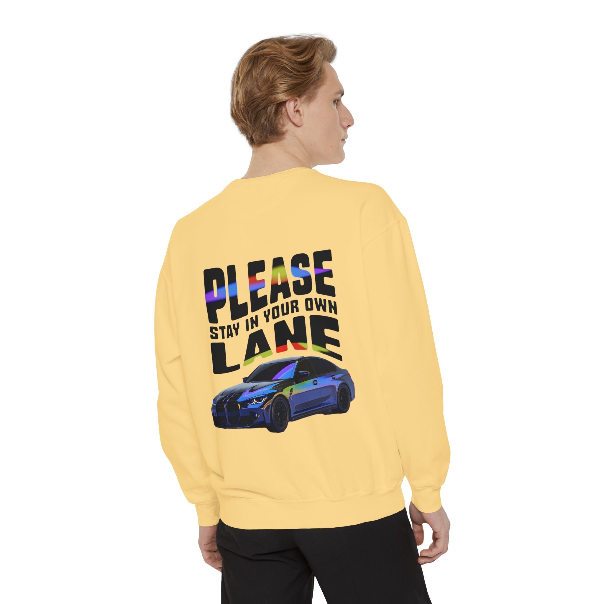 Unisex Sweatshirt - 'Please Stay in Your Own Lane' Car Design - Angel Body