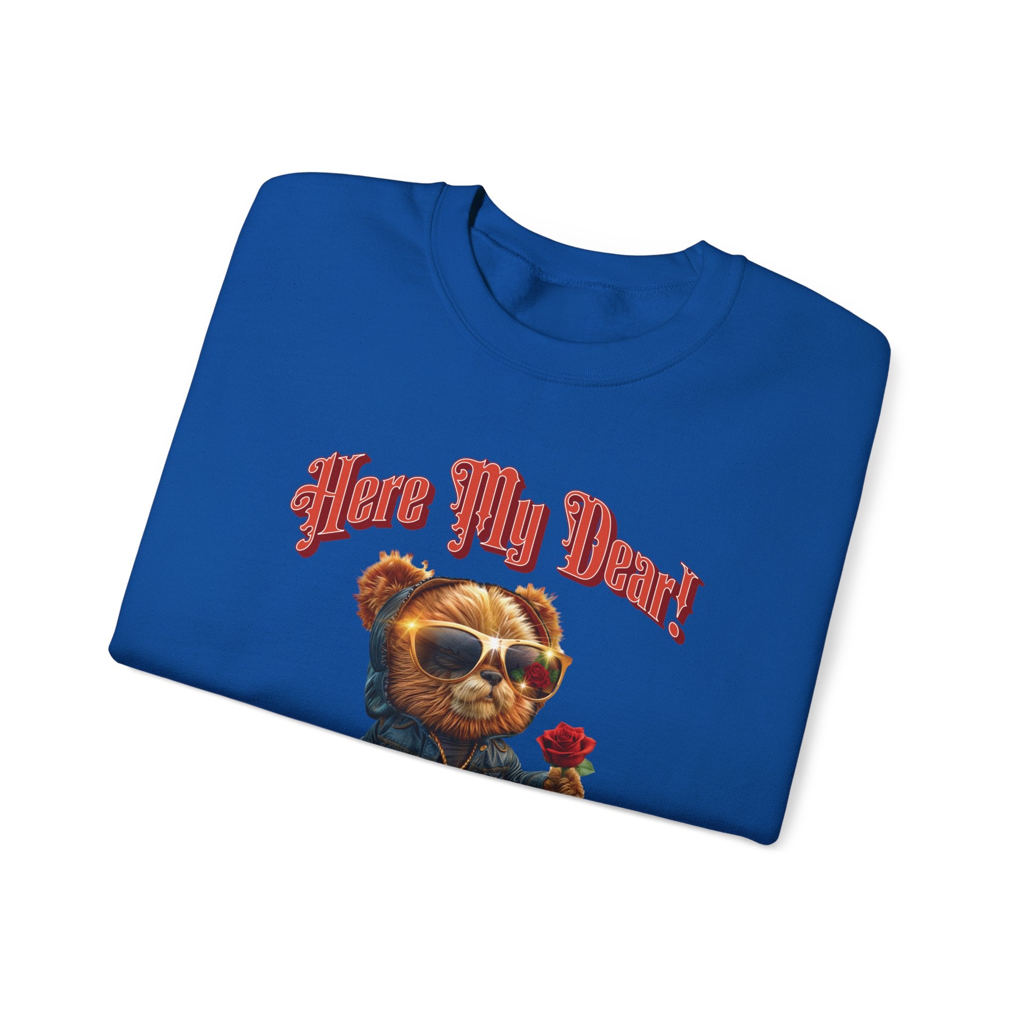 Here My Dear! Unisex Heavy Blend™ Crewneck Sweatshirt - Cozy & Trendy Gift for Animal Lovers - Angel Body