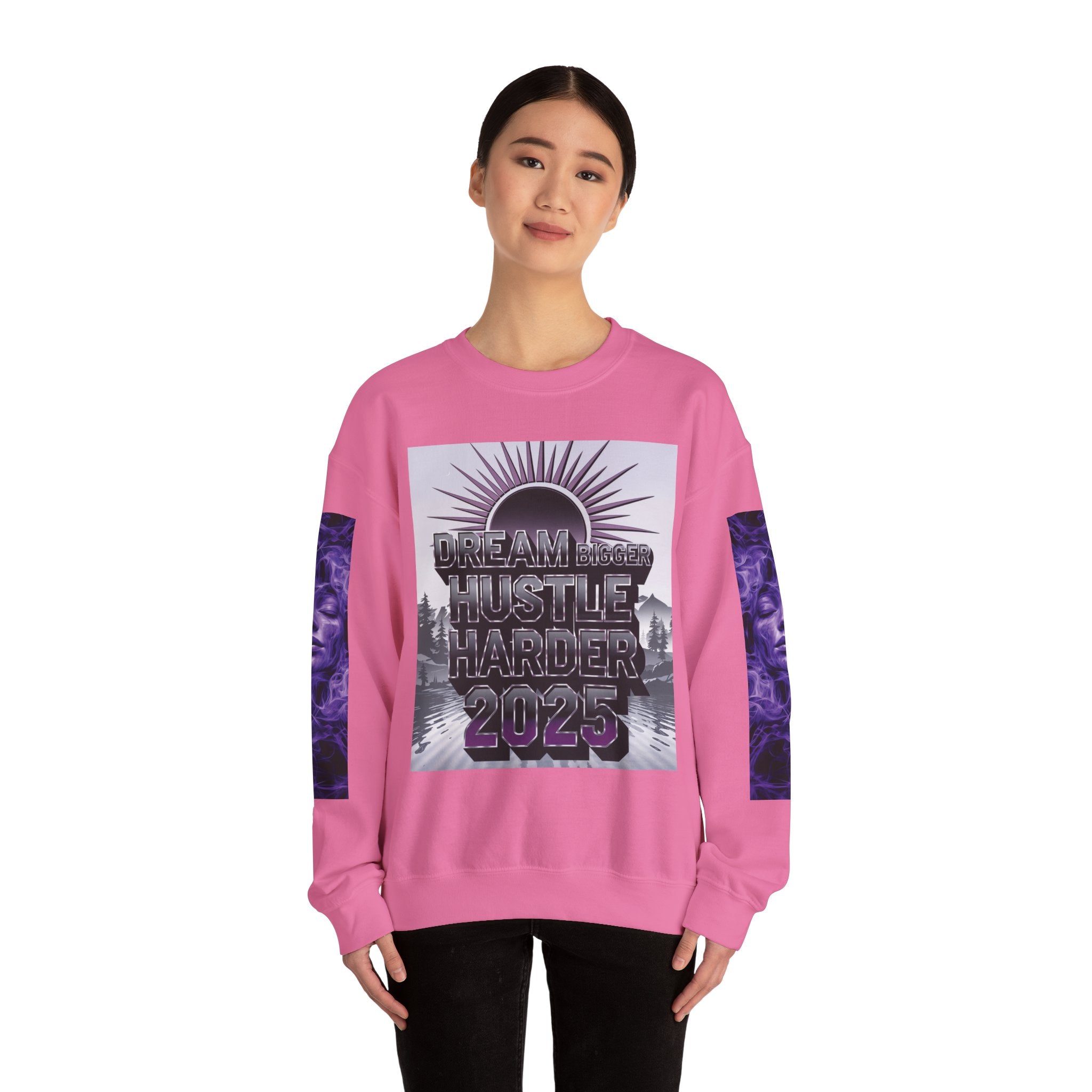 Dream Bigger Hustle Harder Crewneck Sweatshirt | Motivational Unisex Sweatshirt for Dreamers and Go-Getters - Angel Body