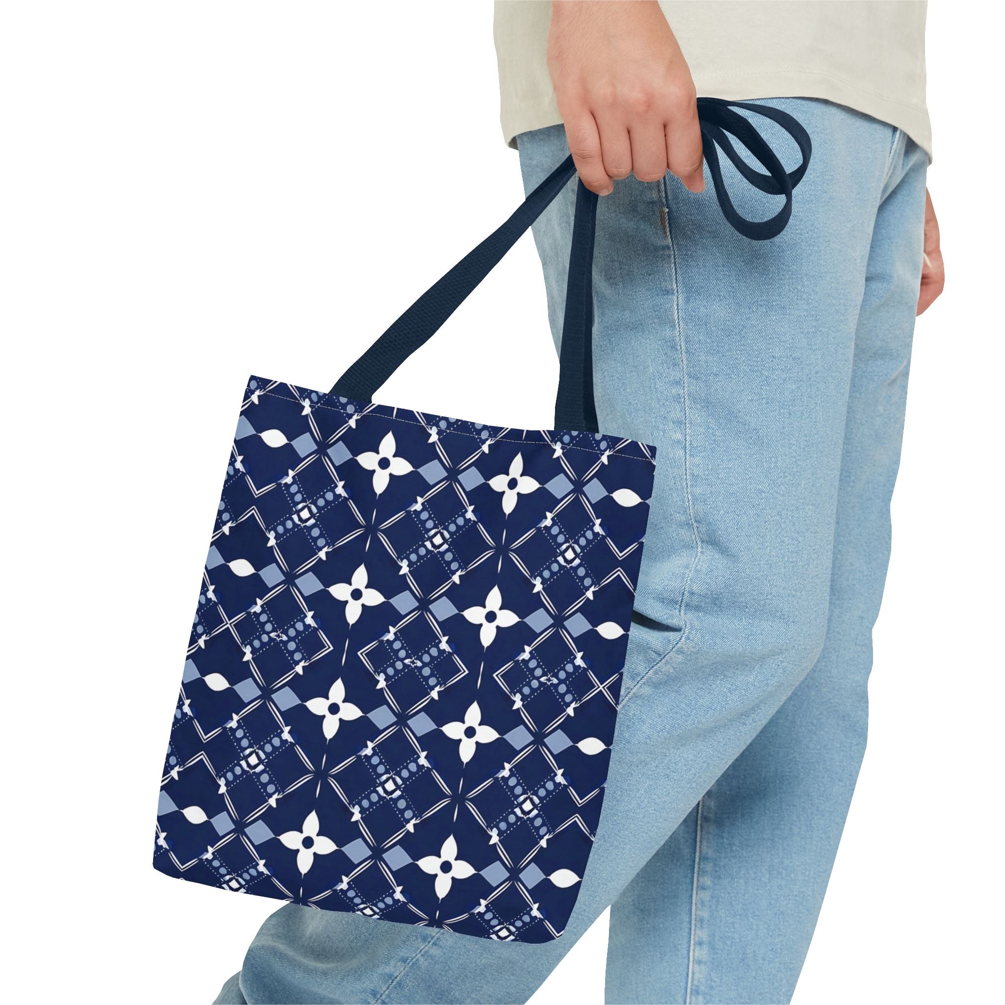 Navy Floral Pattern Tote Bag - Stylish & Versatile for Everyday Use - Angel Body