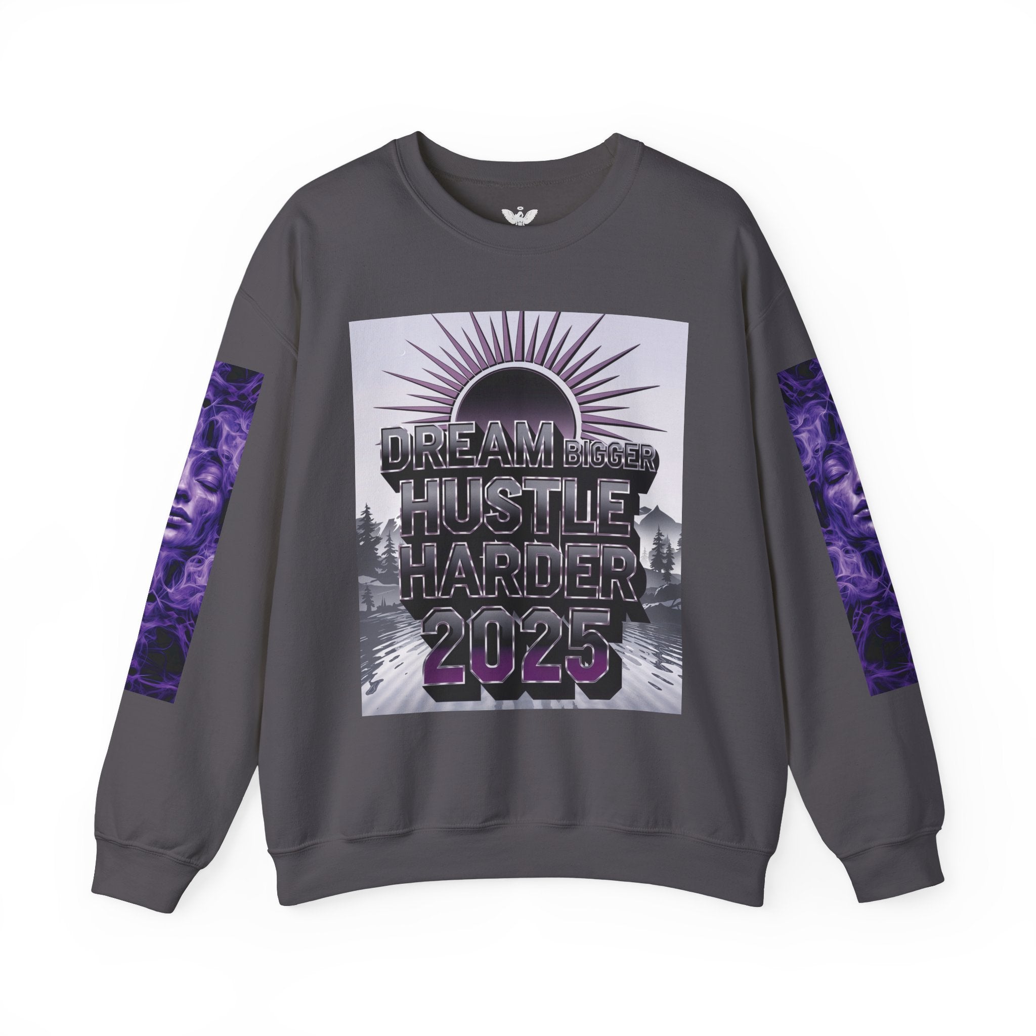 Dream Bigger Hustle Harder Crewneck Sweatshirt | Motivational Unisex Sweatshirt for Dreamers and Go-Getters - Angel Body