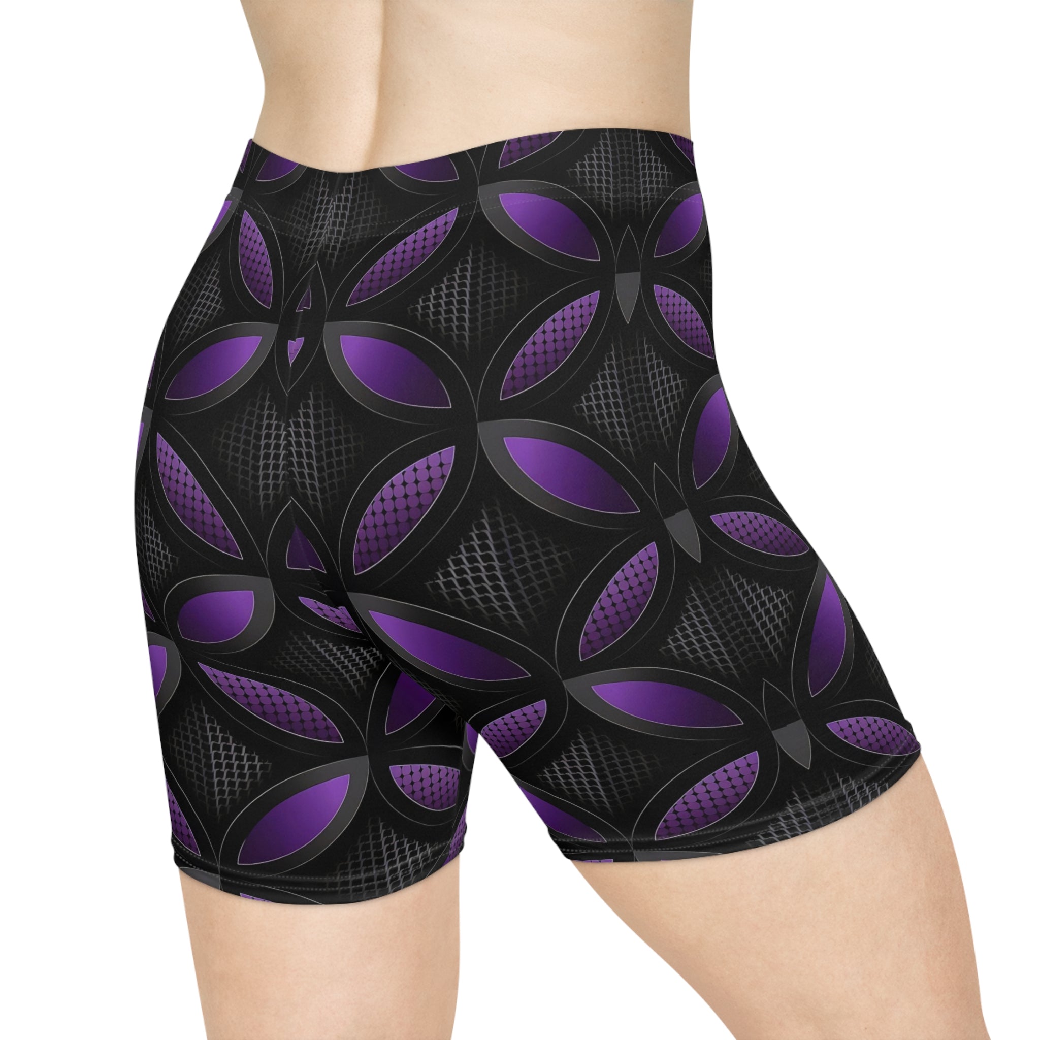 Women's Biker Shorts - Stylish Purple Pattern for Active Comfort