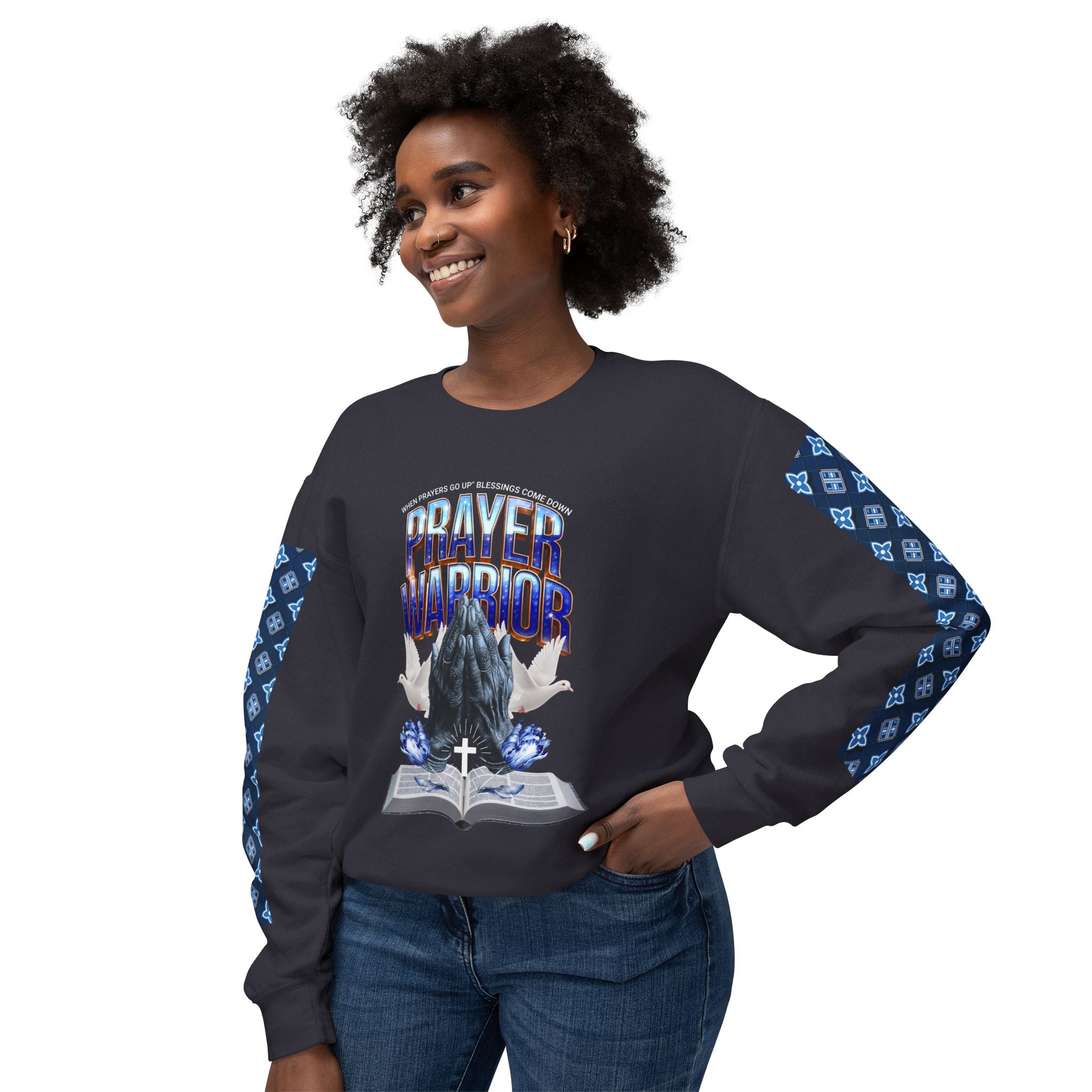 Unisex Lightweight Prayer Warrior Sweatshirt - Inspirational Crewneck for Spiritual Growth - Angel Body