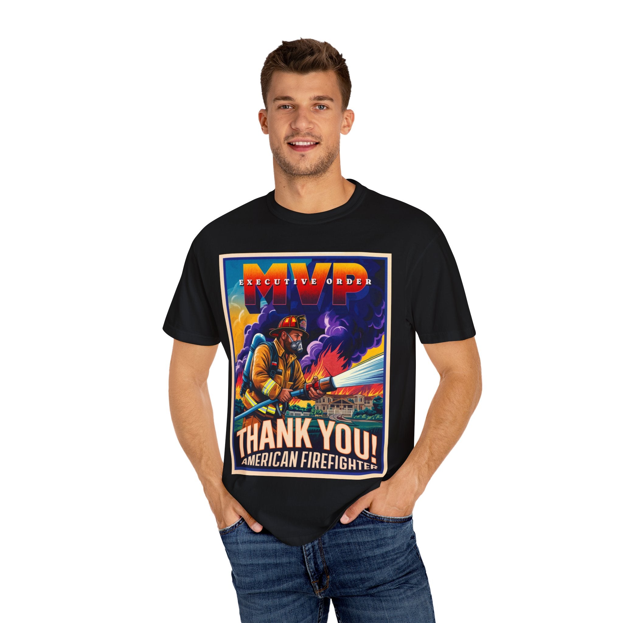 Firefighter Thank You T-Shirt - Unisex Garment-Dyed Tee - Angel Body