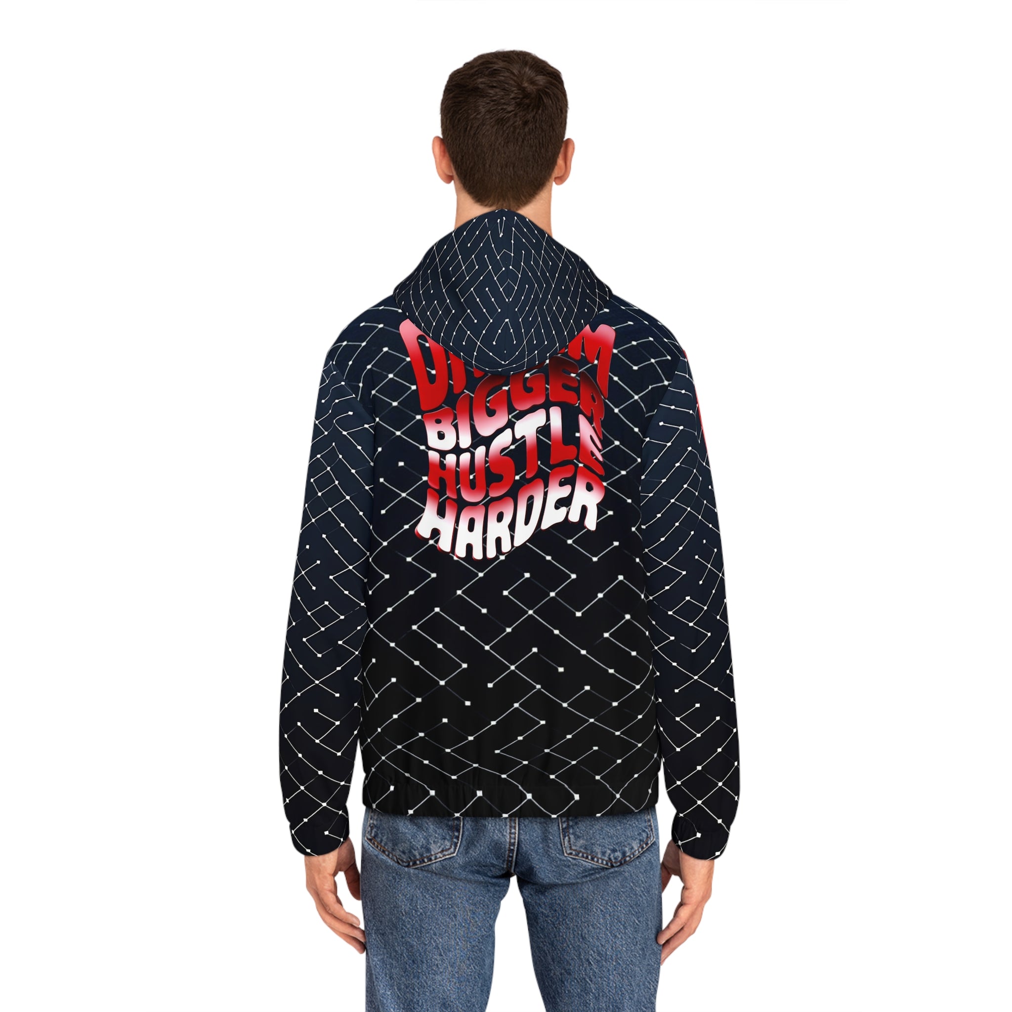 Men's Full-Zip Hoodie - "Dream Bigger, Hustle Harder" Inspirational Design - Angel Body
