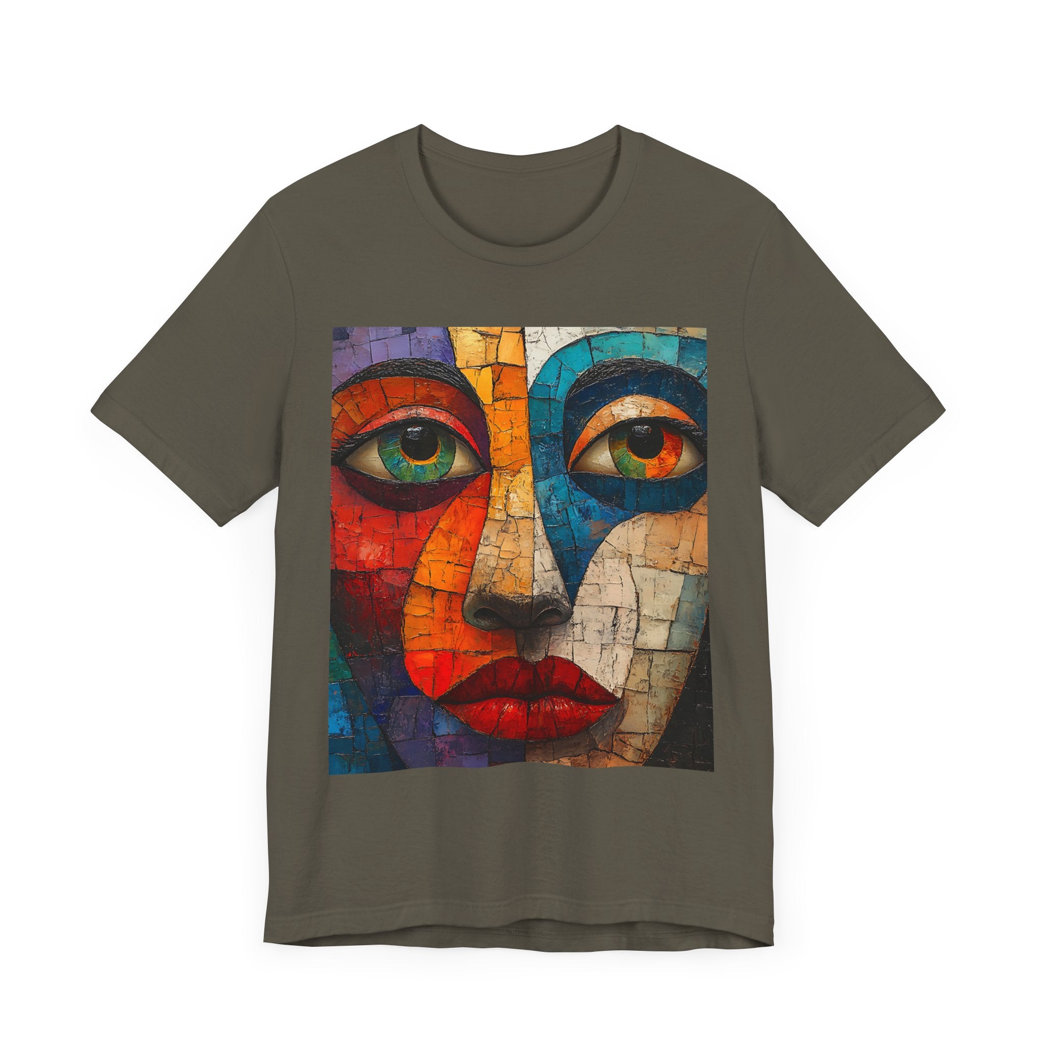 Artistic Unisex Jersey Tee - Fun wearable Art Colorful Face Design - Angel Body