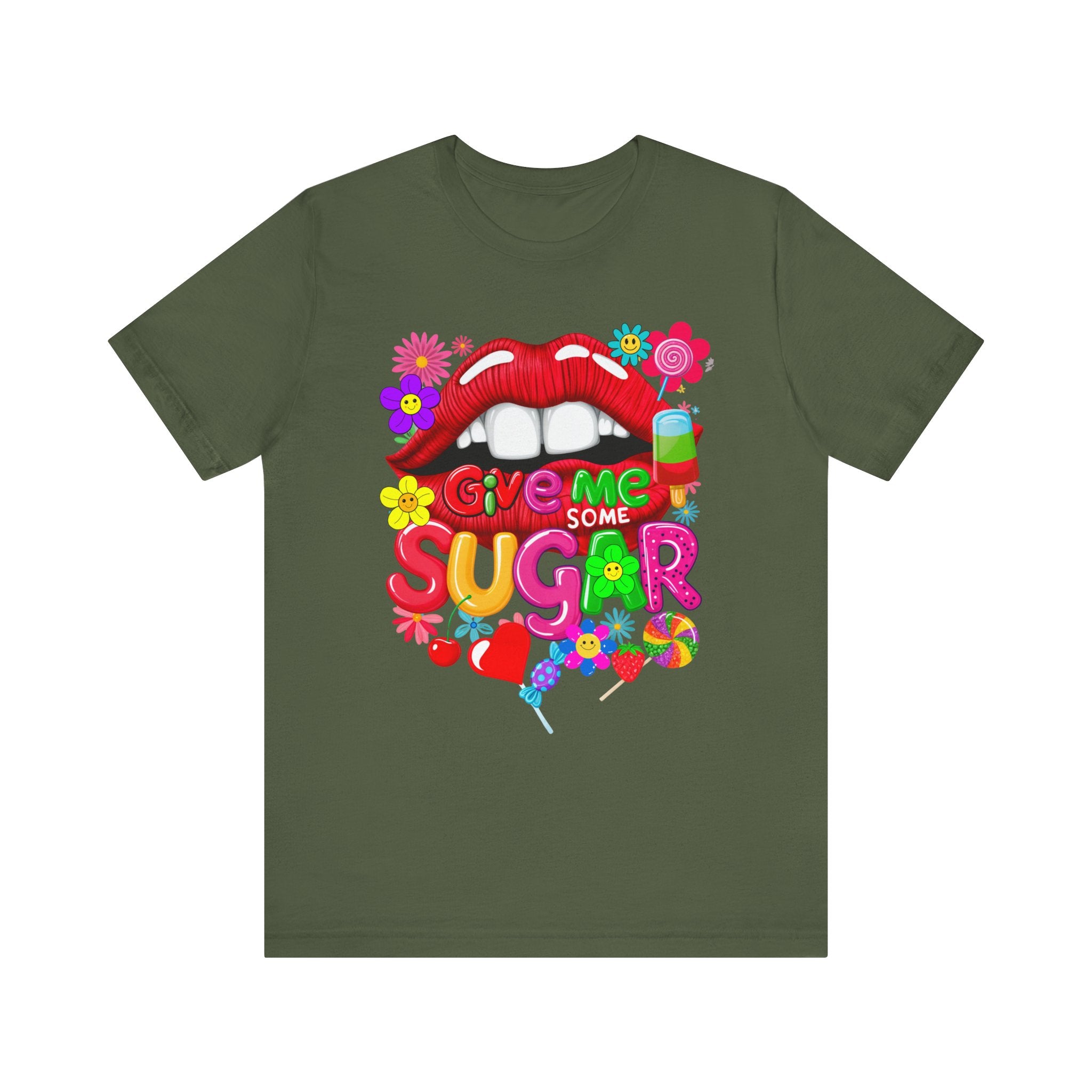 Graphic Tee with Red Sugar Lip and Eye Candy Design - Angel Body