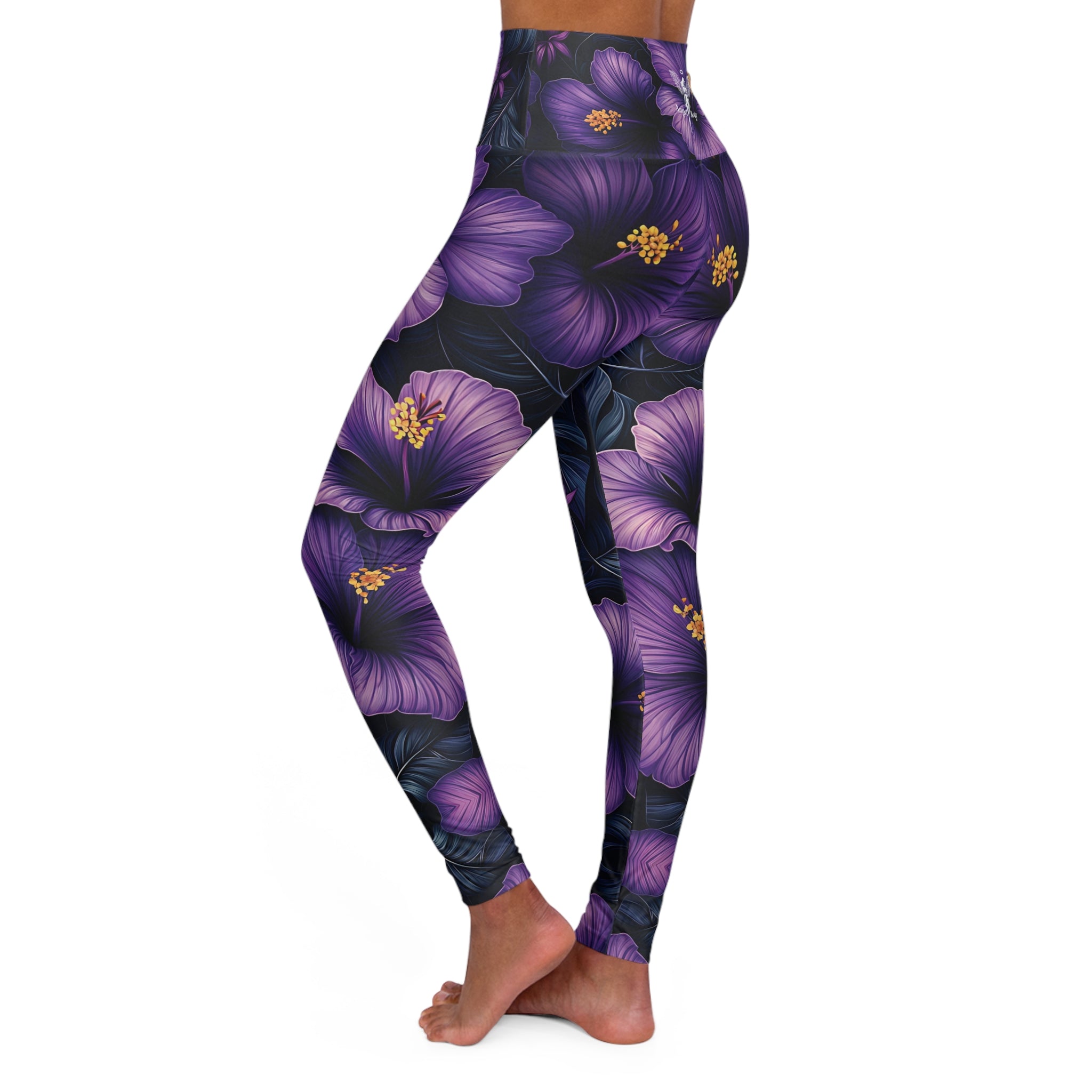 New Custom design Leggings - Spectacular Floral Purple Hibiscus High Waisted Angel Body Activewear - Angel Body