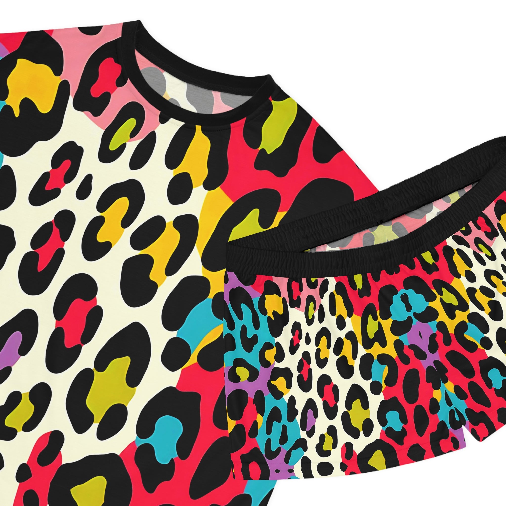 Colorful Leopard Print Women's Short Pajama Set - Fun & Comfortable Sleepwear - Angel Body