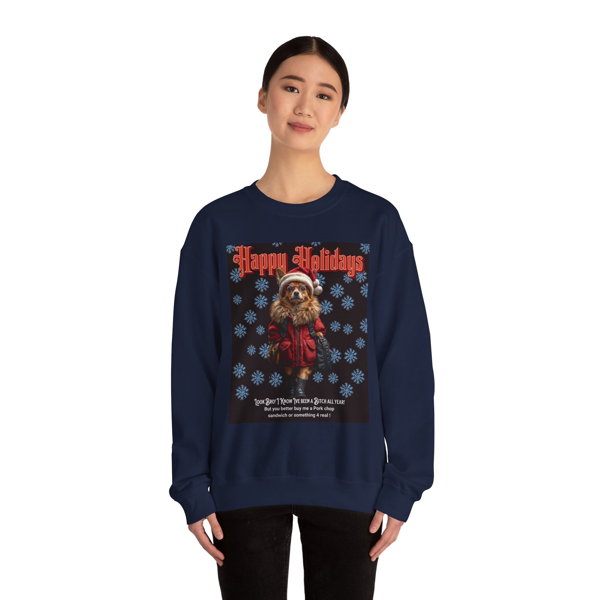 Funny Happy Holidays Dog Unisex Sweatshirt - Angel Body