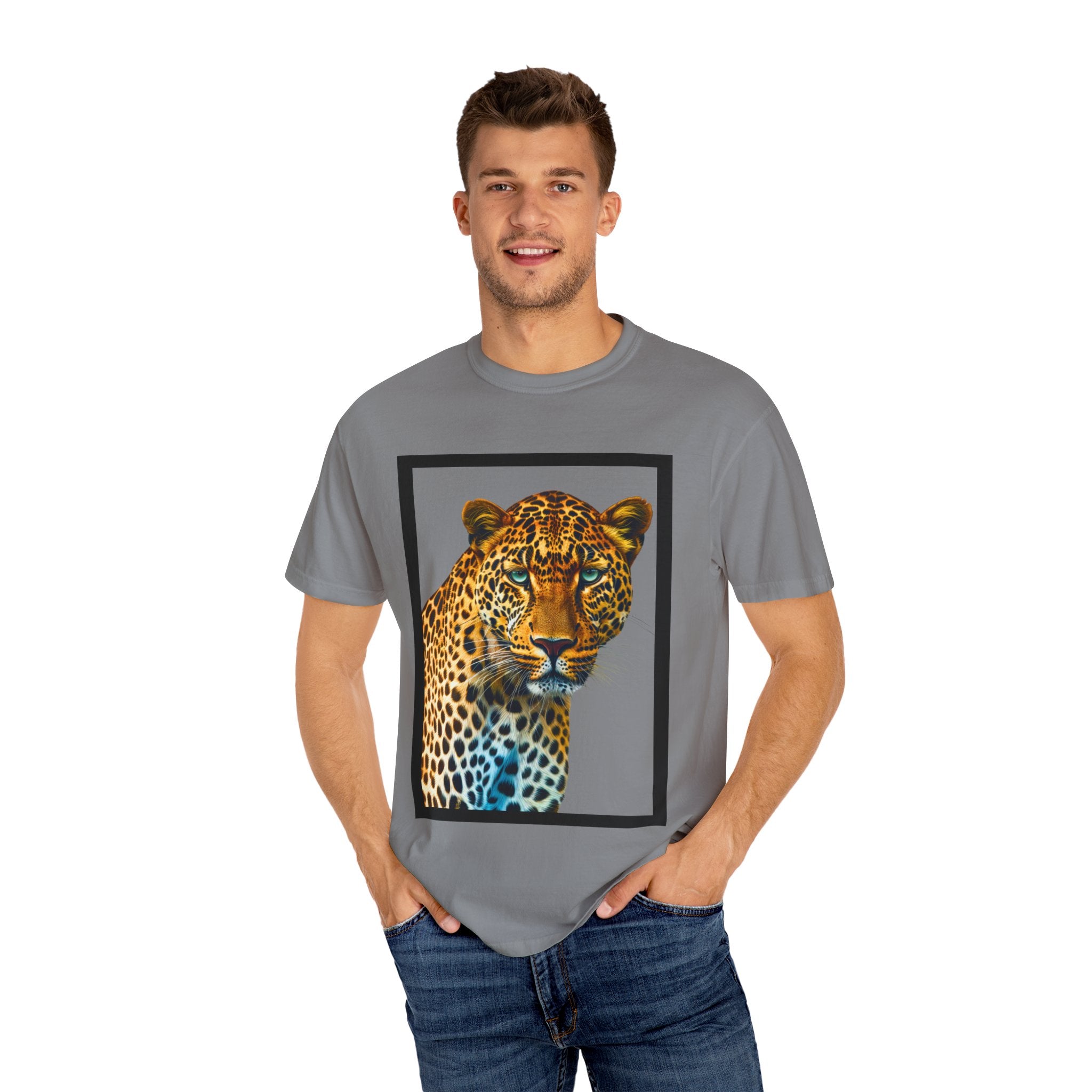 Leopard Print Unisex Garment-Dyed T-Shirt | Wild Animal Graphic Tee - Angel Body