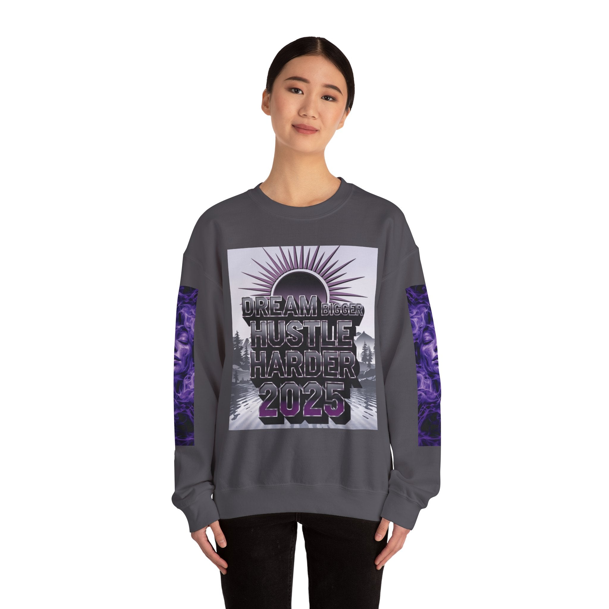 Dream Bigger Hustle Harder Crewneck Sweatshirt | Motivational Unisex Sweatshirt for Dreamers and Go-Getters - Angel Body