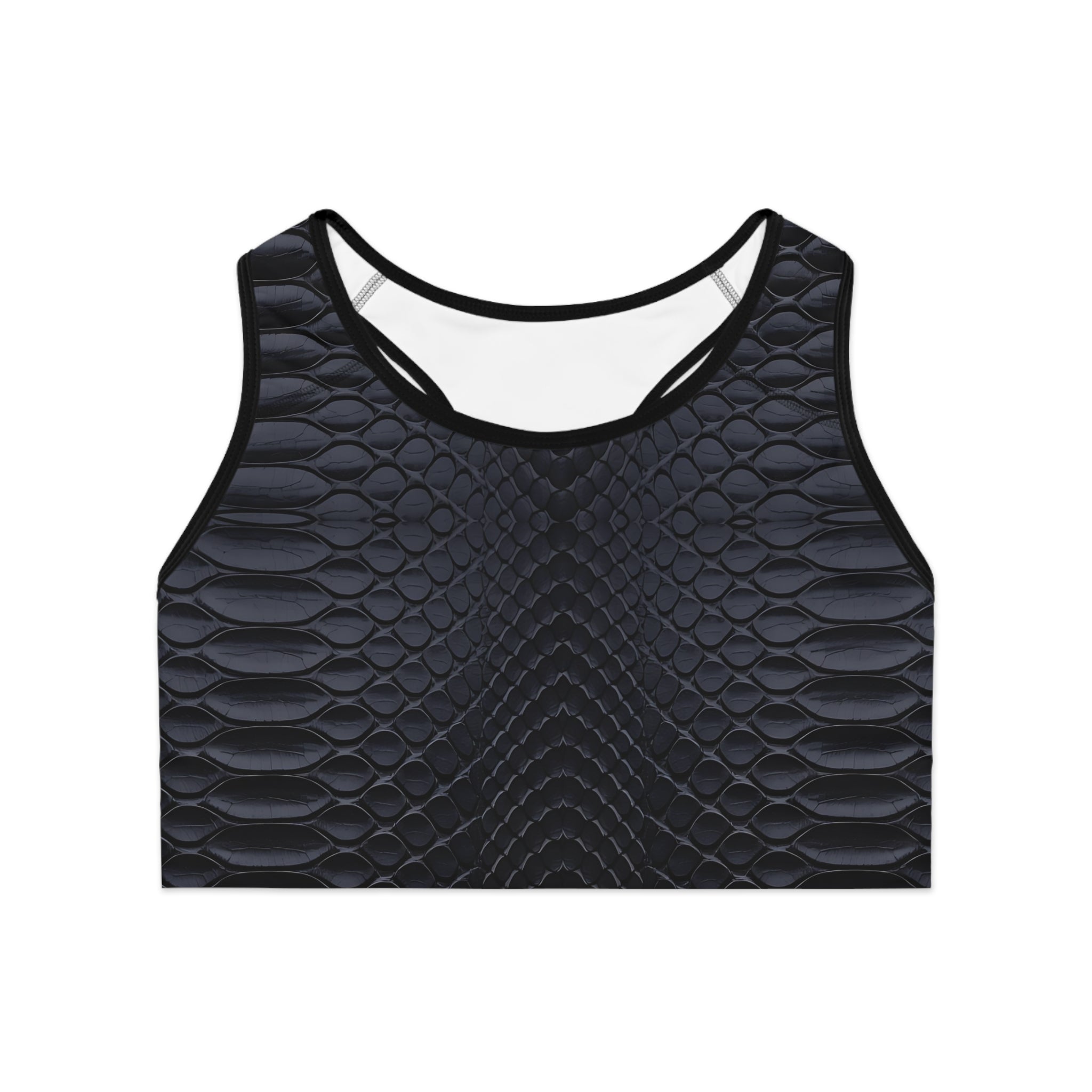 Sleek Black Snake Skin Sports Bra for Fitness Enthusiasts