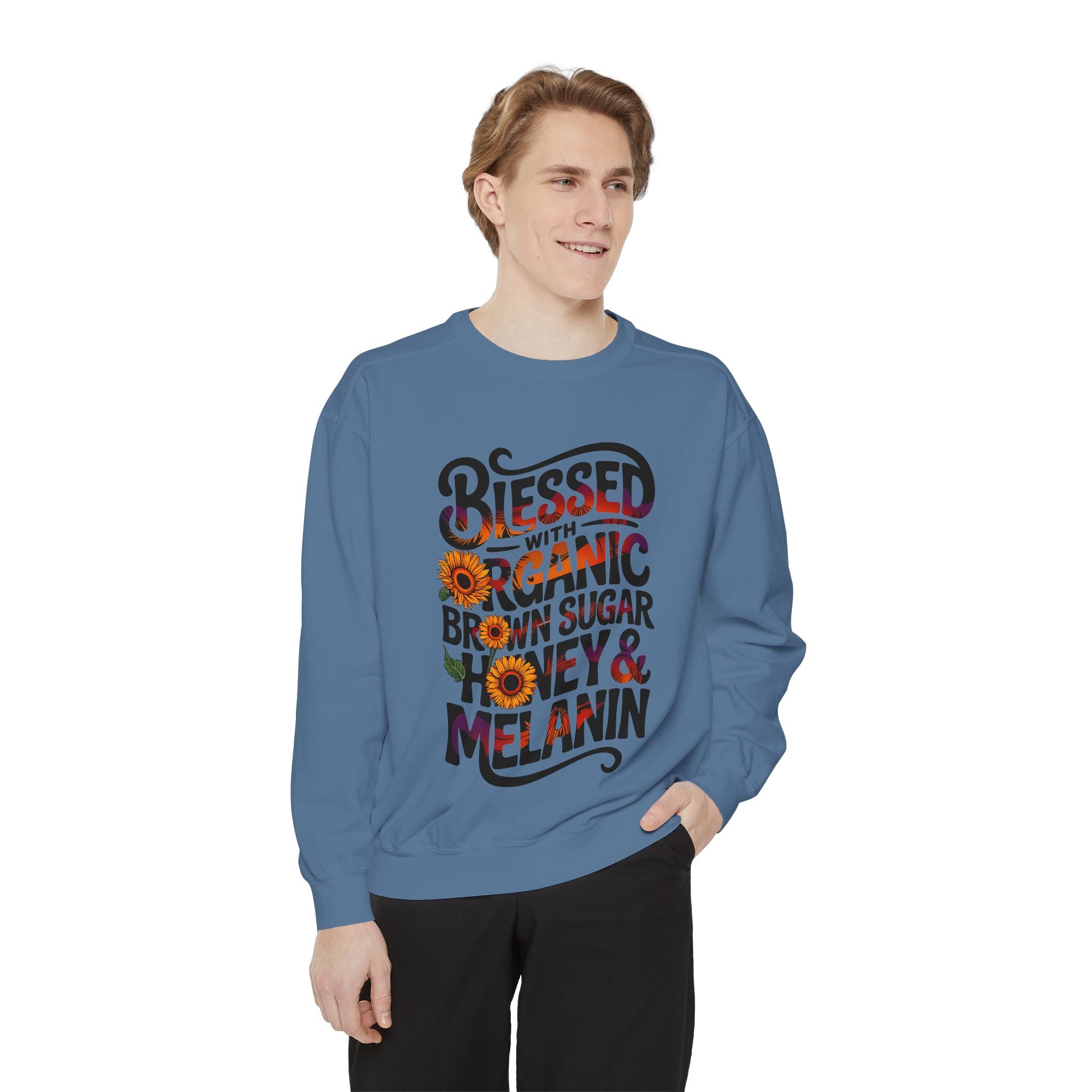 Blessed Organic Honey & Melanin Sweatshirt - Unisex Garment-Dyed Apparel - Angel Body