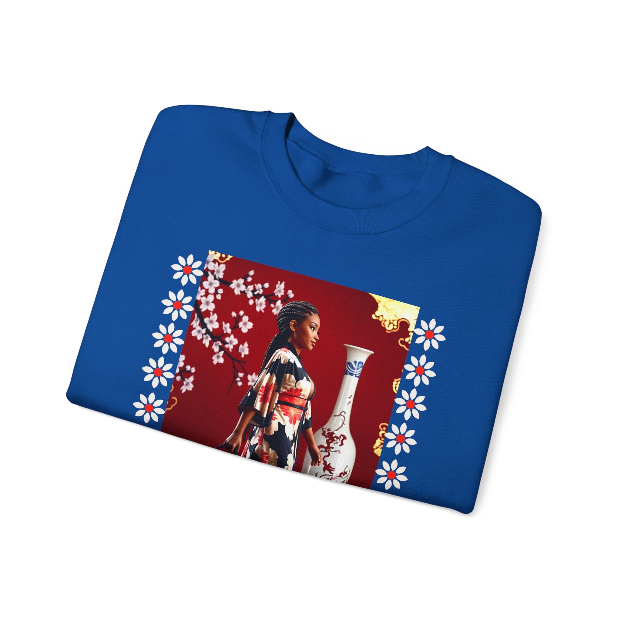Elegant Asian-Inspired Graphic Crewneck Sweatshirt - Angel Body