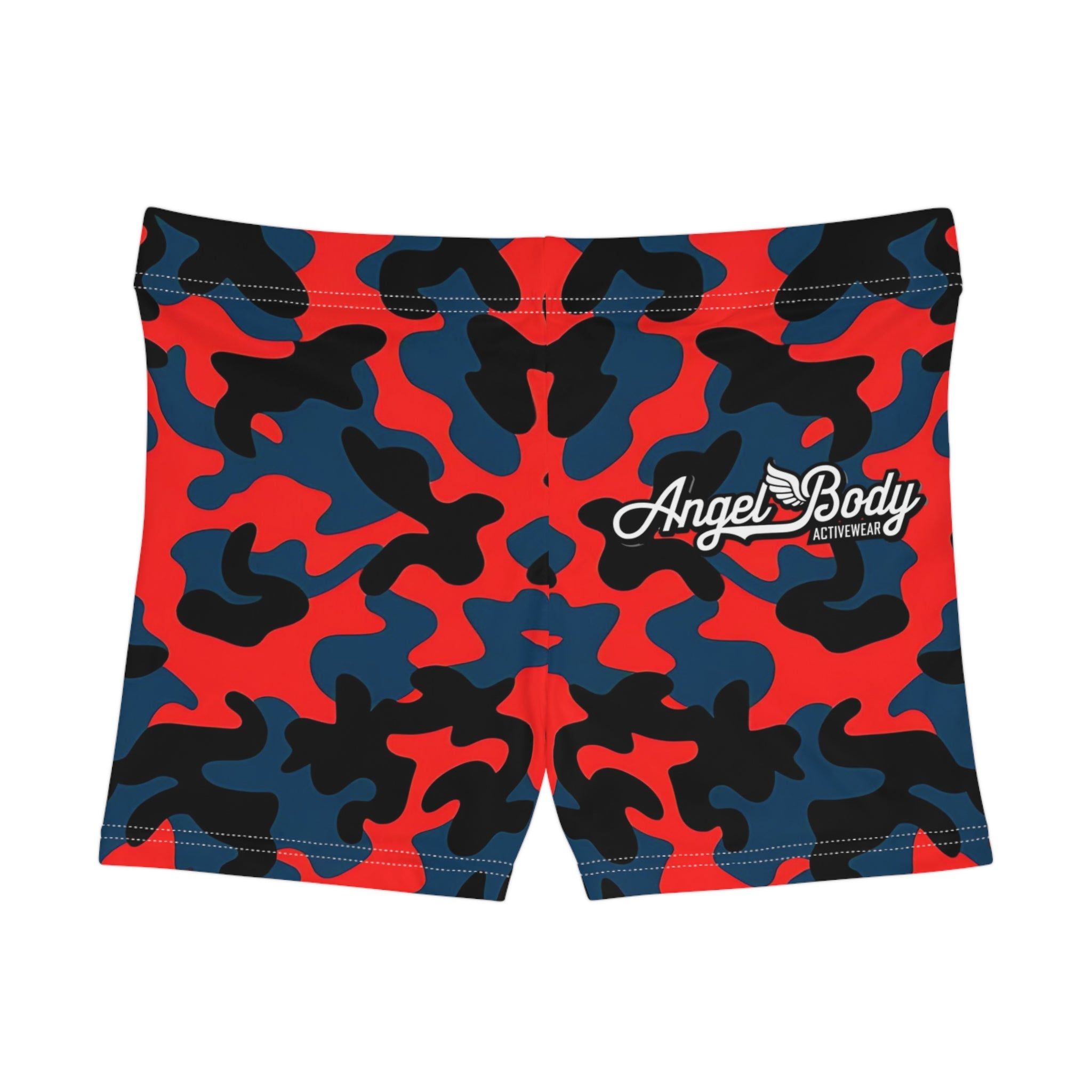 Bold Camo Women's Shorty Shorts - Activewear with 'Angel Body' Design - Angel Body