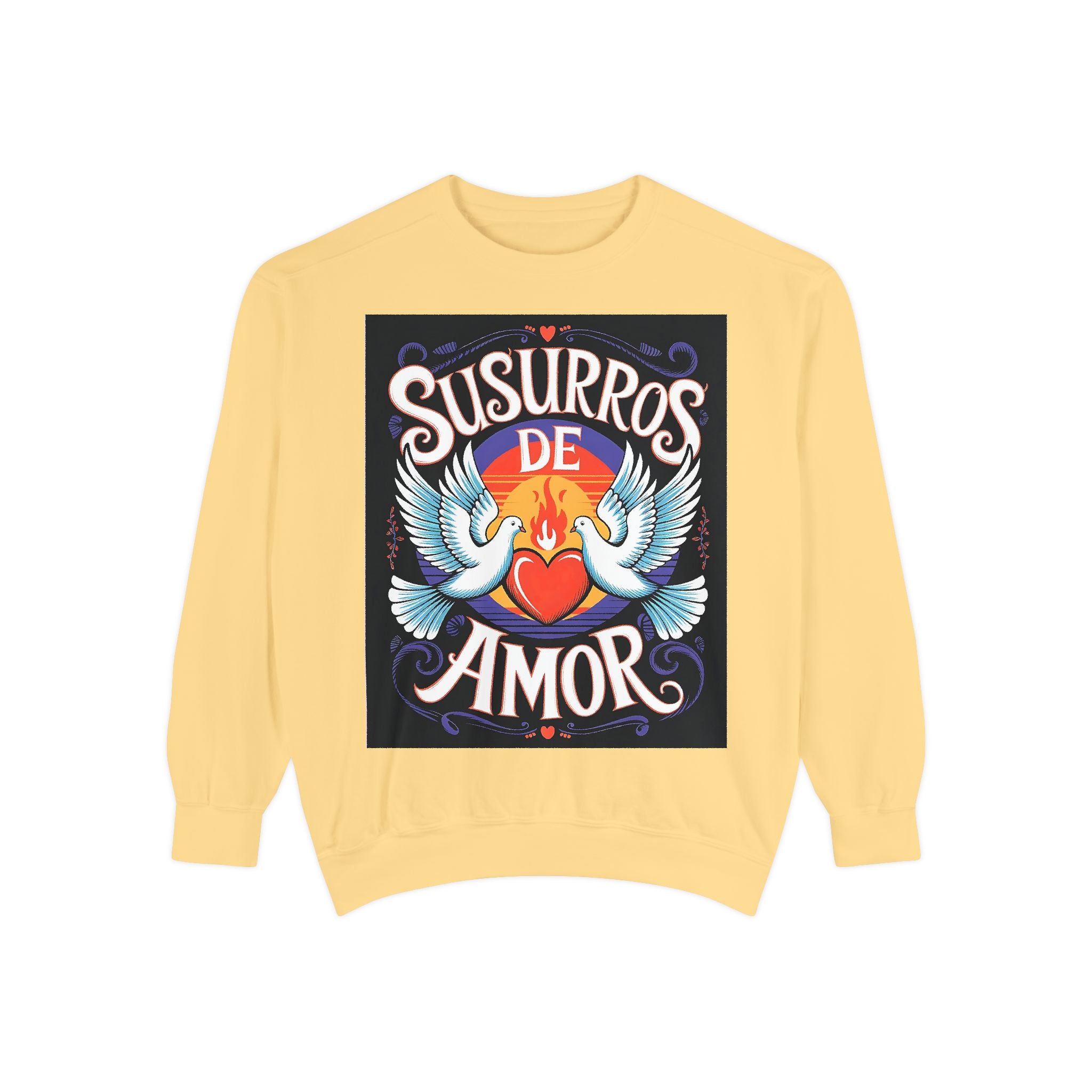 Unisex Love-Themed Garment-Dyed Sweatshirt - 'Susurros de Amor' - Angel Body