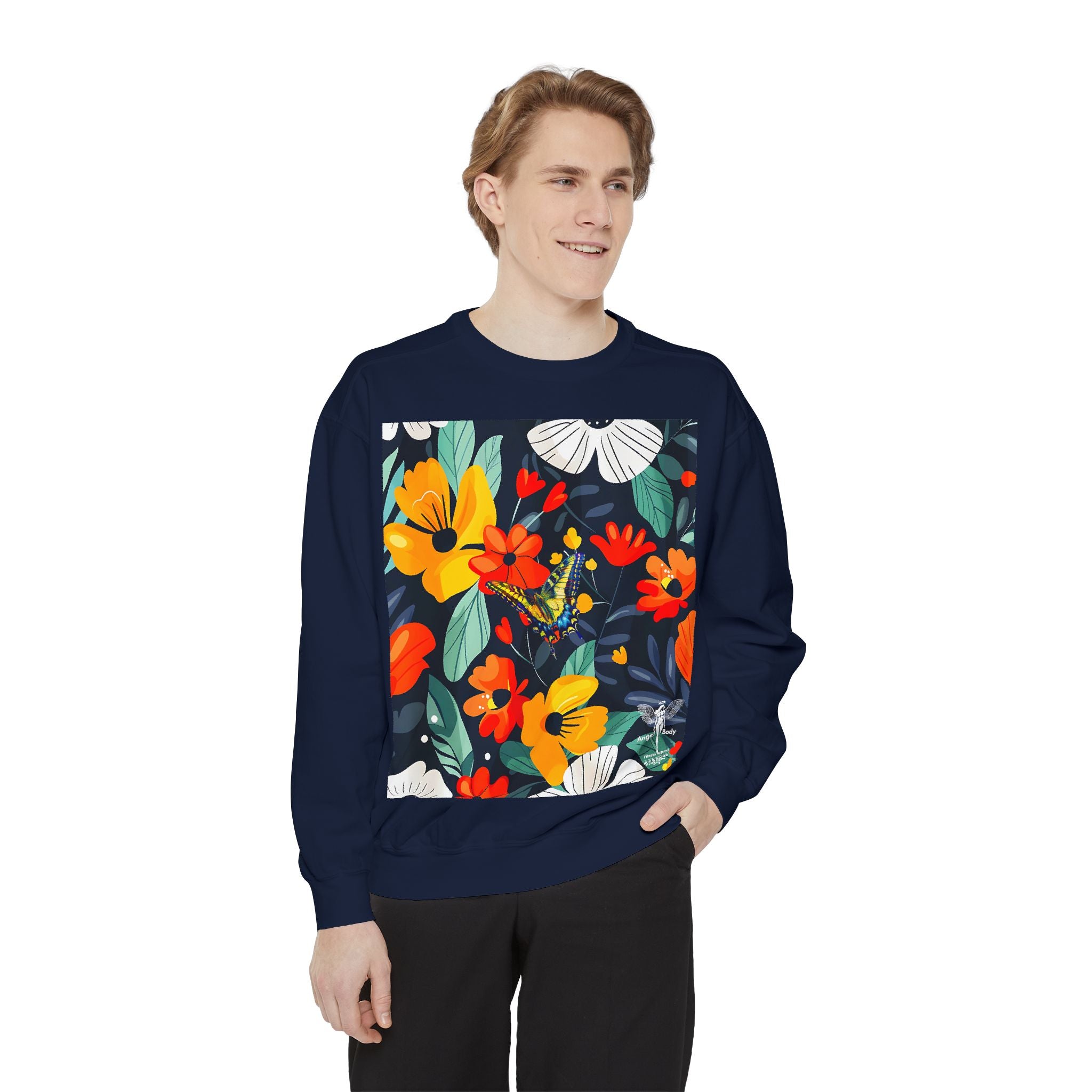 Vibrant Floral Unisex Garment-Dyed Sweatshirt - Perfect for Spring Celebrations - Angel Body
