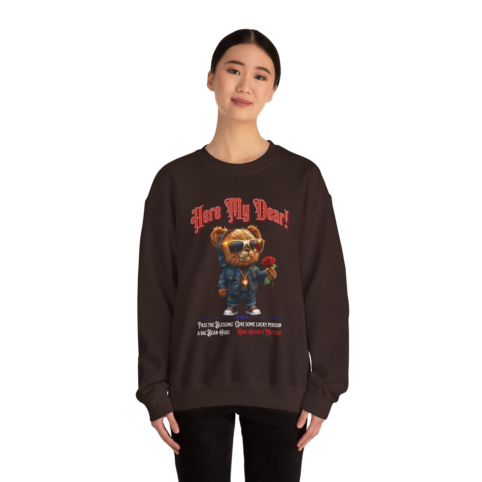 Here My Dear! Unisex Heavy Blend™ Crewneck Sweatshirt - Cozy & Trendy Gift for Animal Lovers - Angel Body