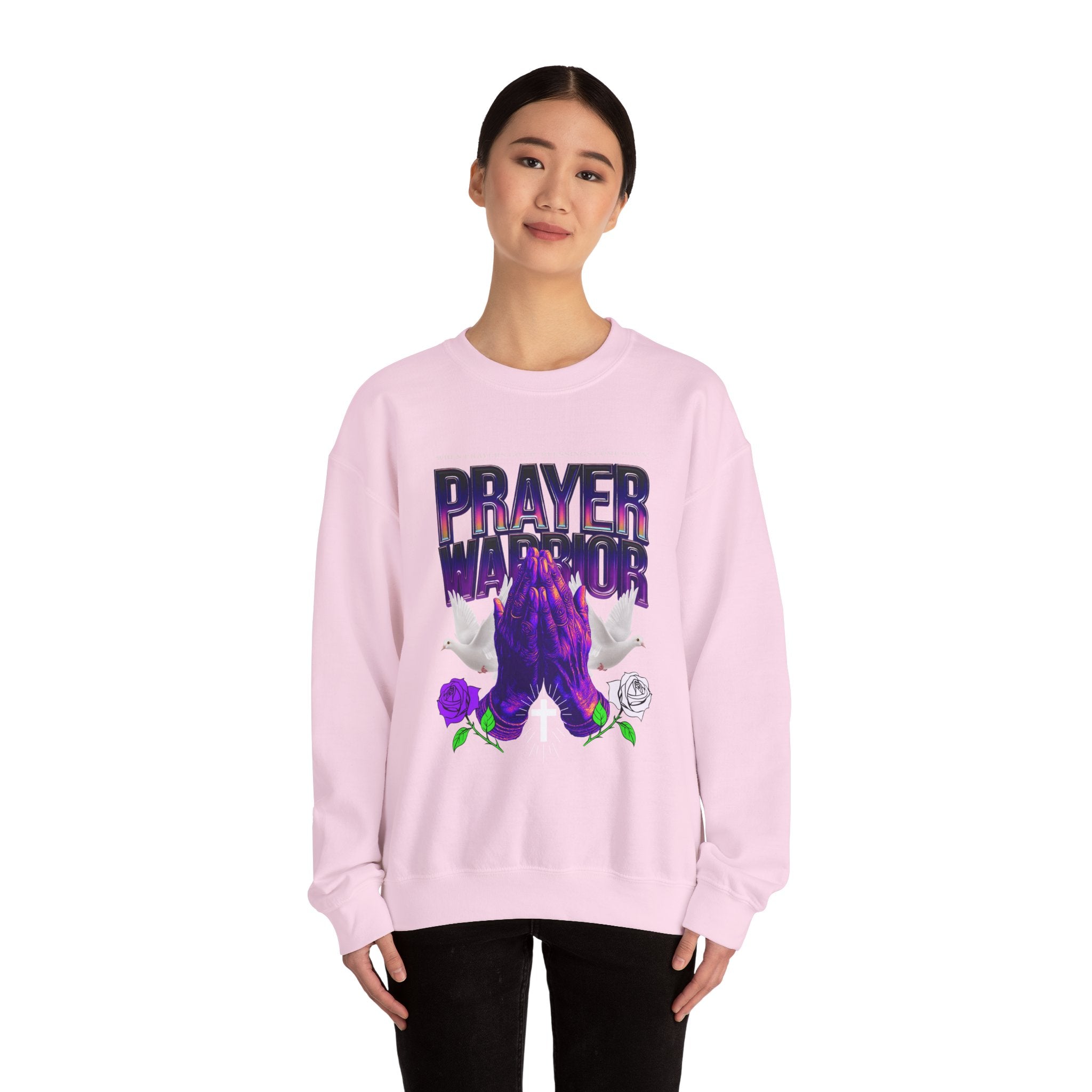 Prayer Warrior Crewneck Sweatshirt - Unisex Heavy Blend™ - Perfect for Spiritual Comfort - Angel Body