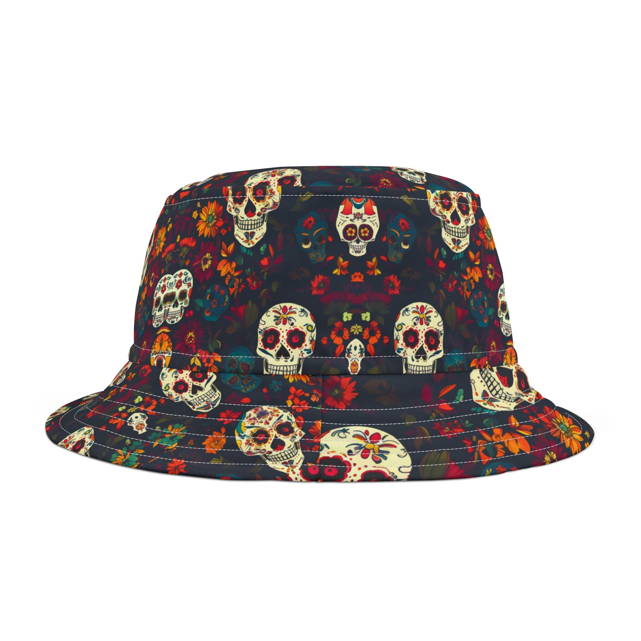 Colorful Skull Bucket Hat - Trendy Boho Fashion Accessory, Festival Wear, Gift for Music Lovers, Beach Style, Halloween Decoration - Angel Body