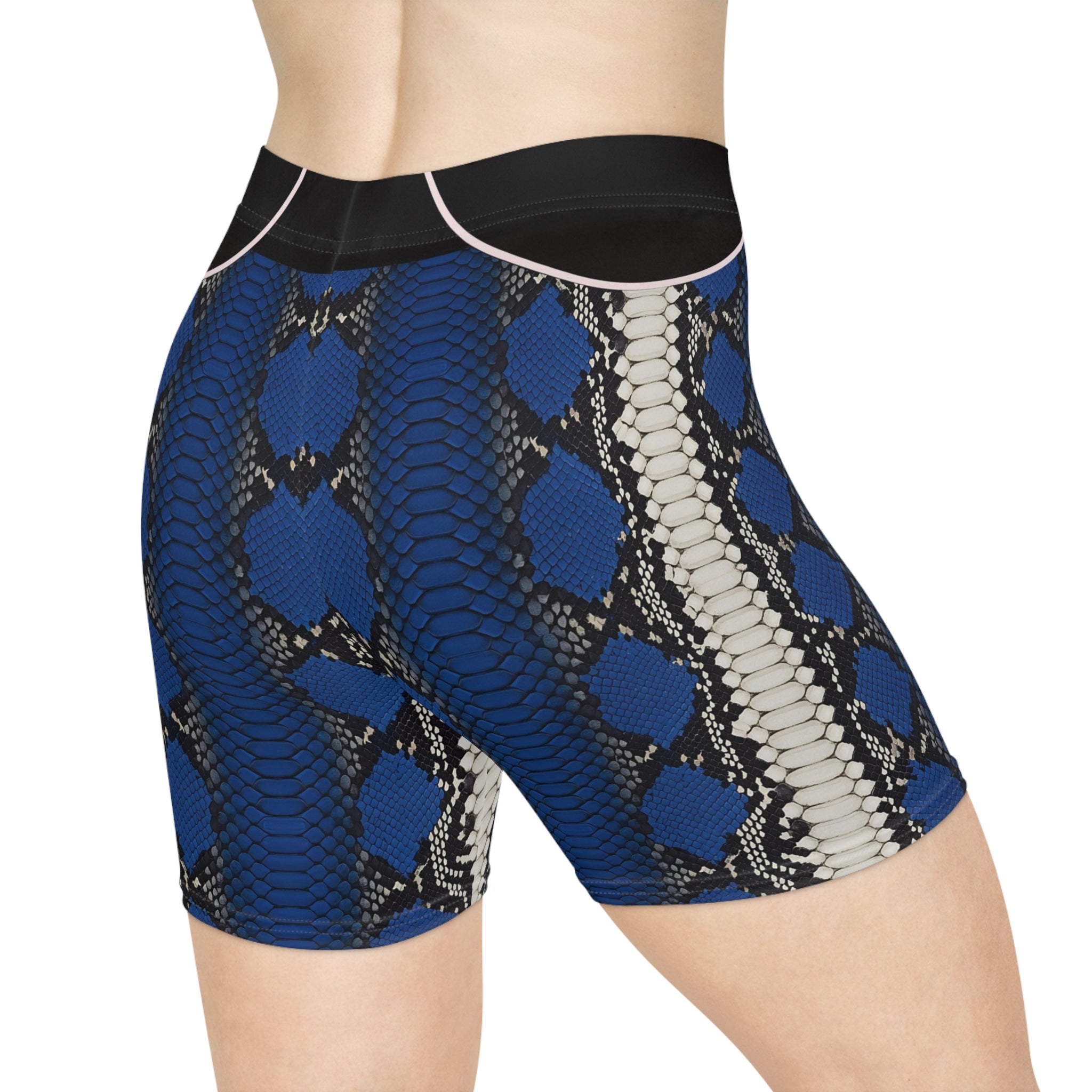 Blue Snake Print Biker Shorts for Women - Stylish & Comfortable Activewear
