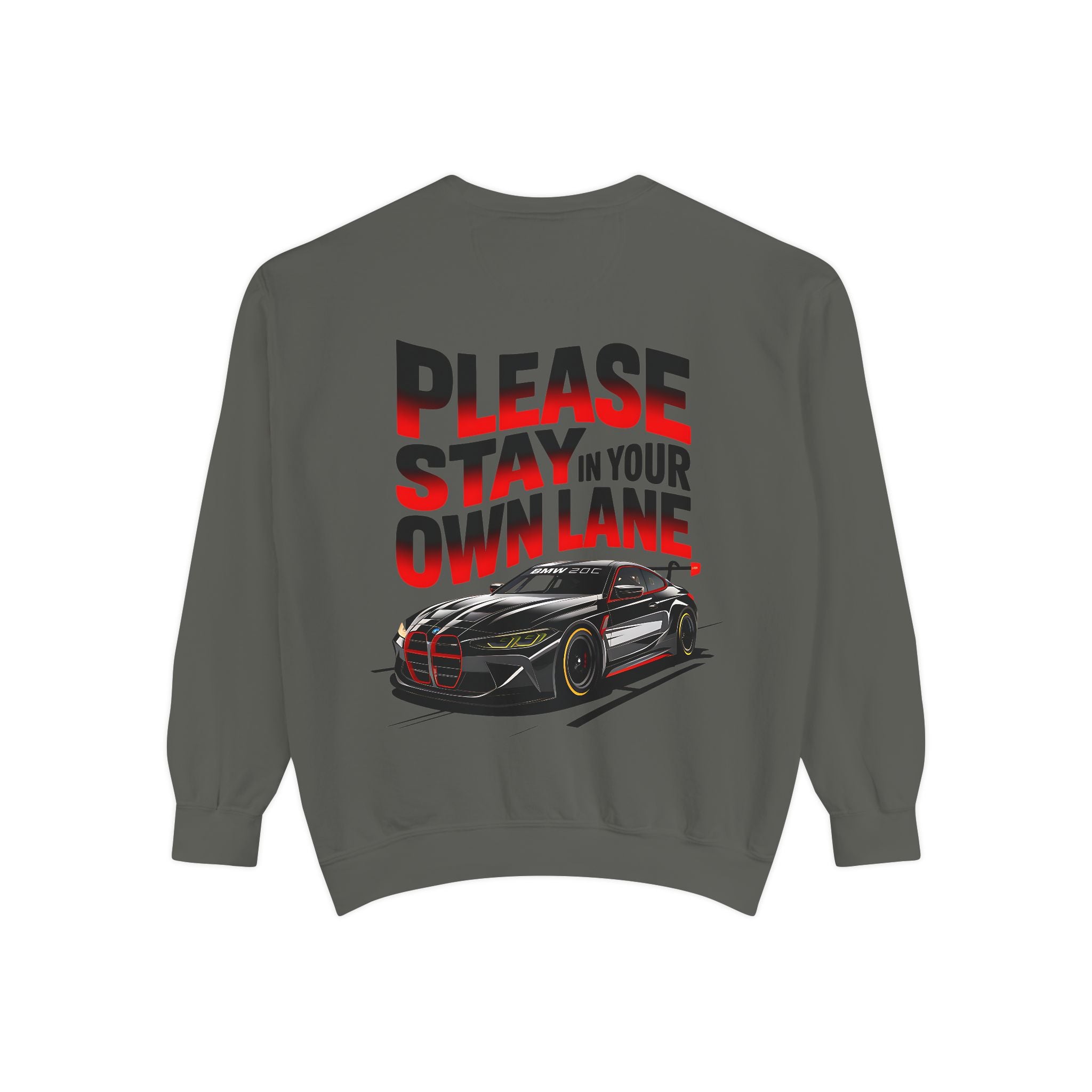 Unisex Garment-Dyed Sweatshirt - 'Please Stay In Your Own Lane' Racing Design - Angel Body