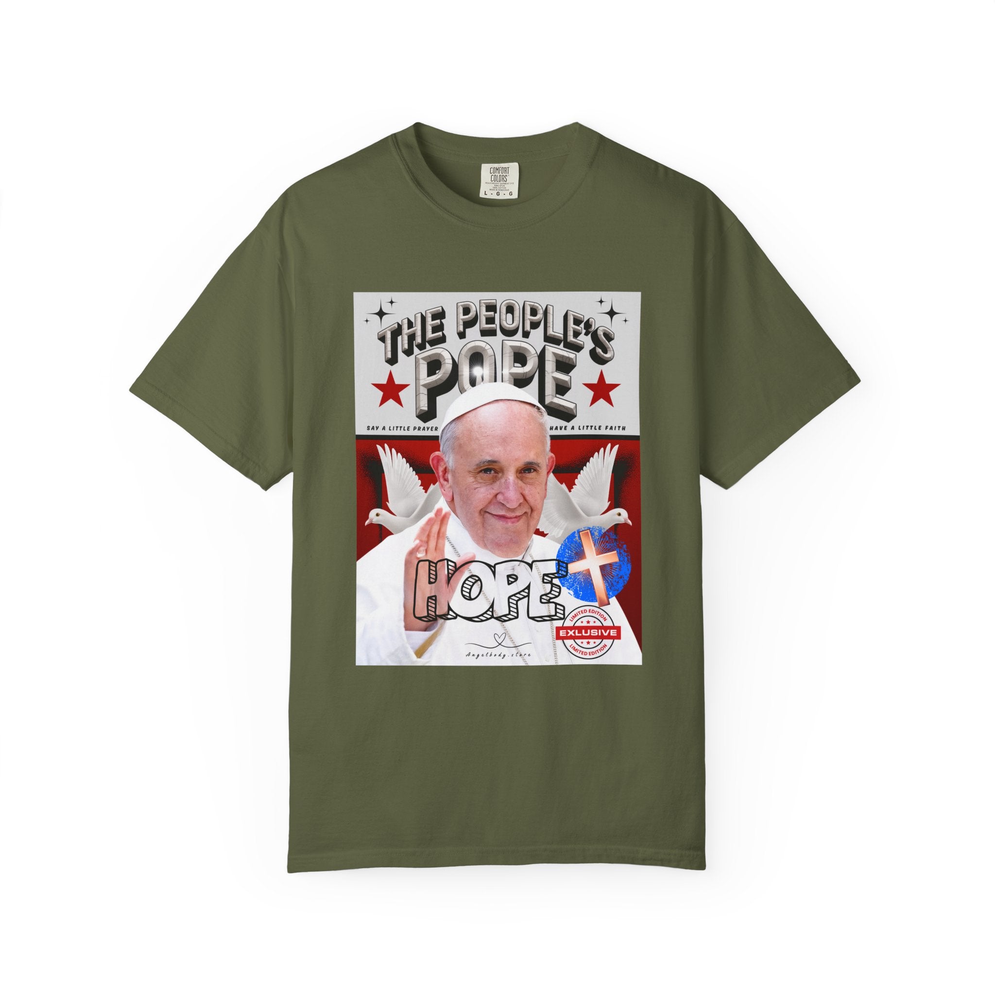 Hope-Filled Unisex Garment-Dyed T-Shirt featuring Pope Francis - Angel Body
