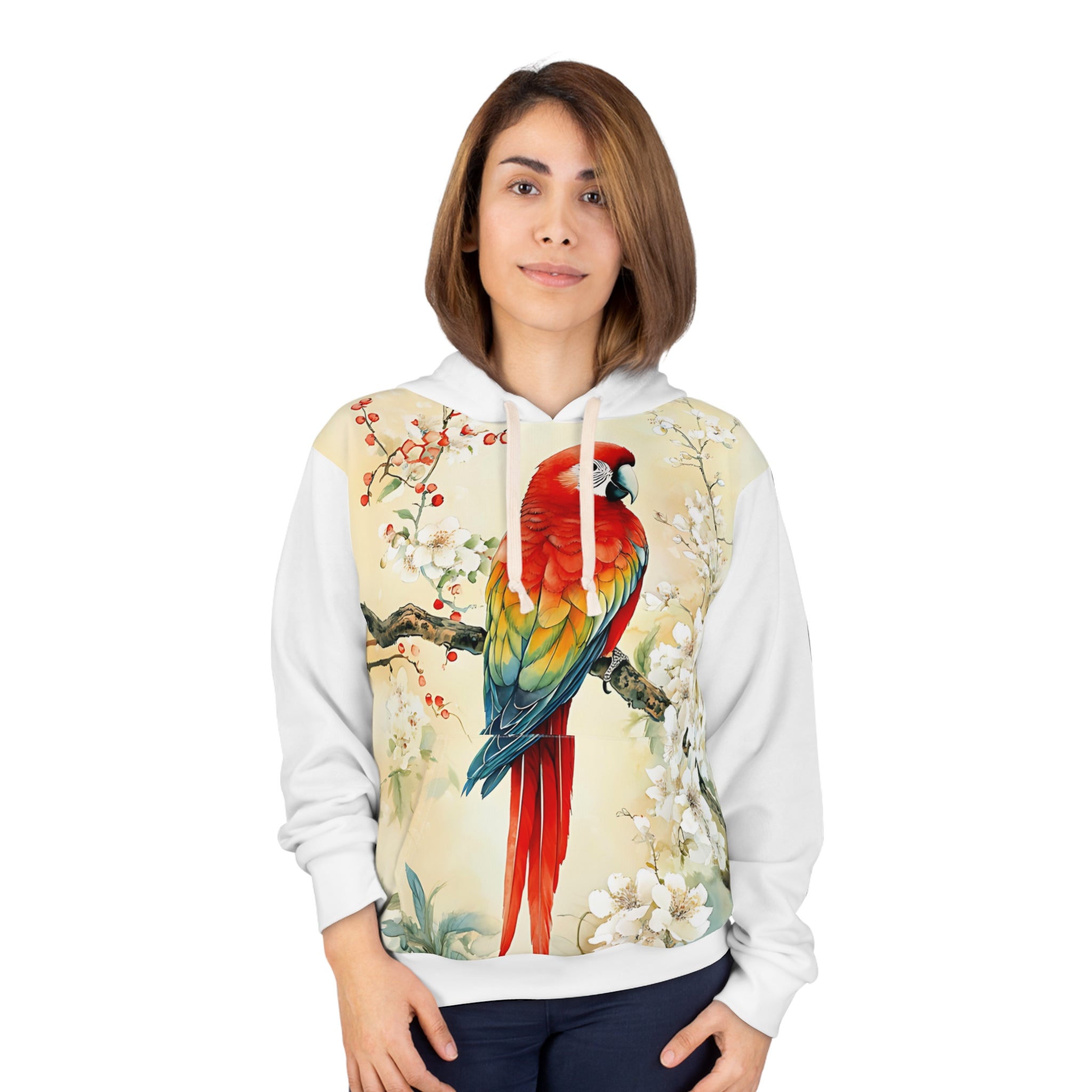 Vibrant Parrot Floral Unisex Pullover Hoodie - Tropical Style for Nature Lovers - Angel Body