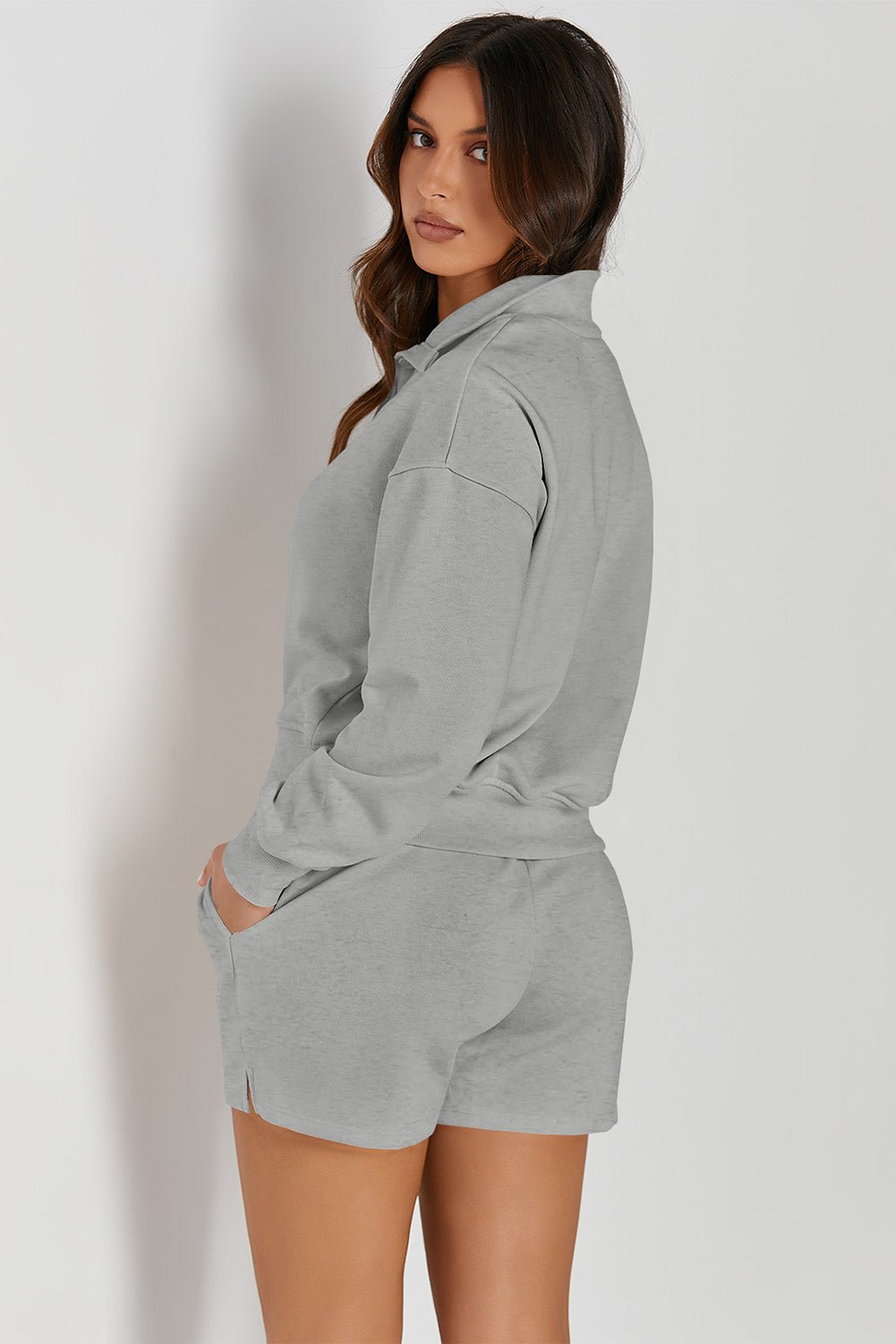 Half Button Sweatshirt and Shorts Active Set - Angel Body
