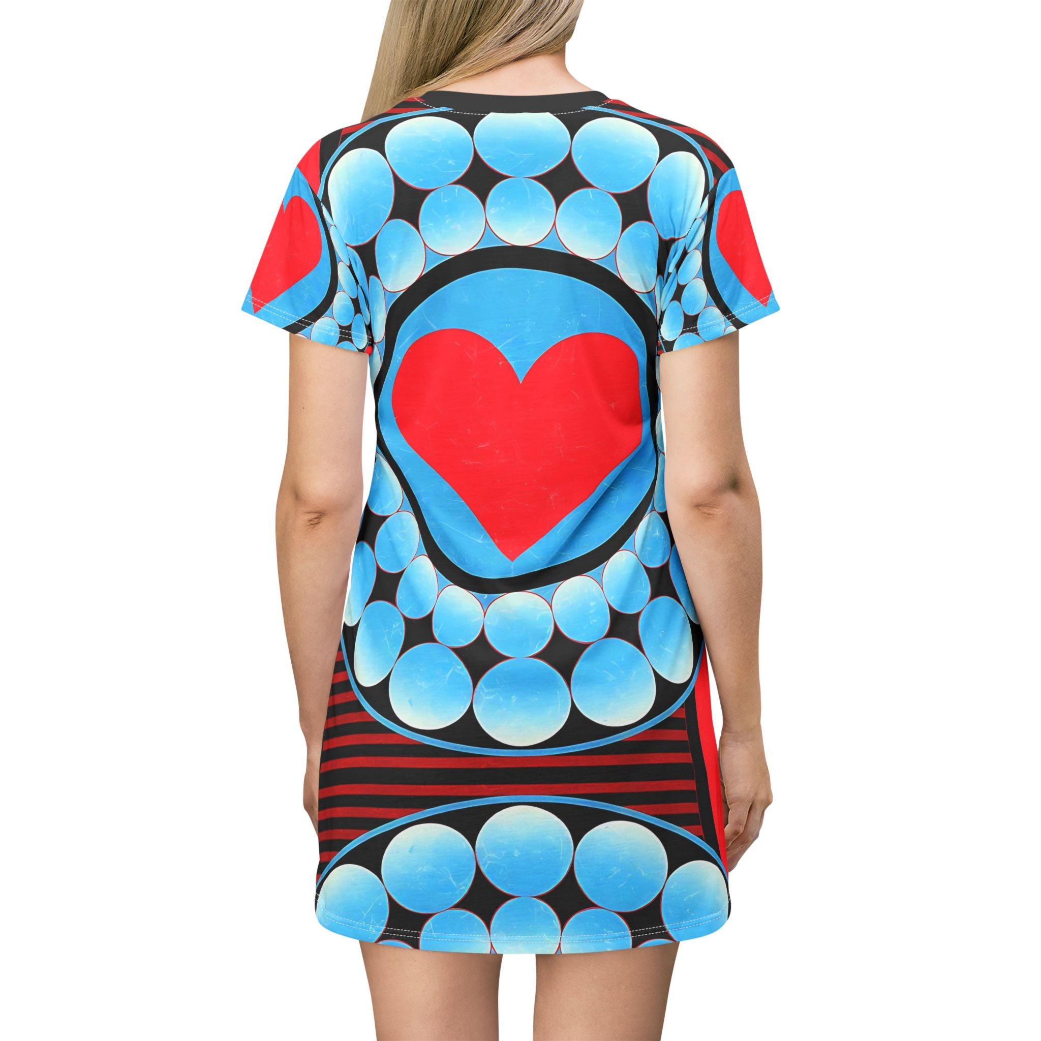 Vibrant Heart Print T-Shirt Dress for Casual Everyday Style - Angel Body
