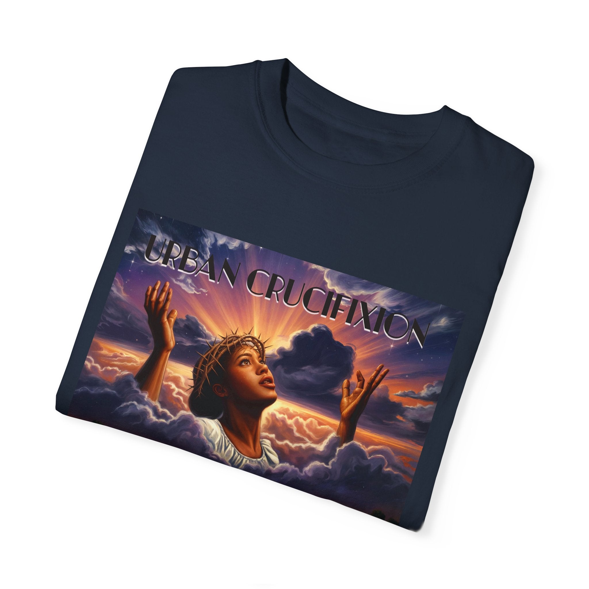 Urban Crucifixion Unisex Garment-Dyed T-shirt - Bold Graphic Tee for Artistic Expression