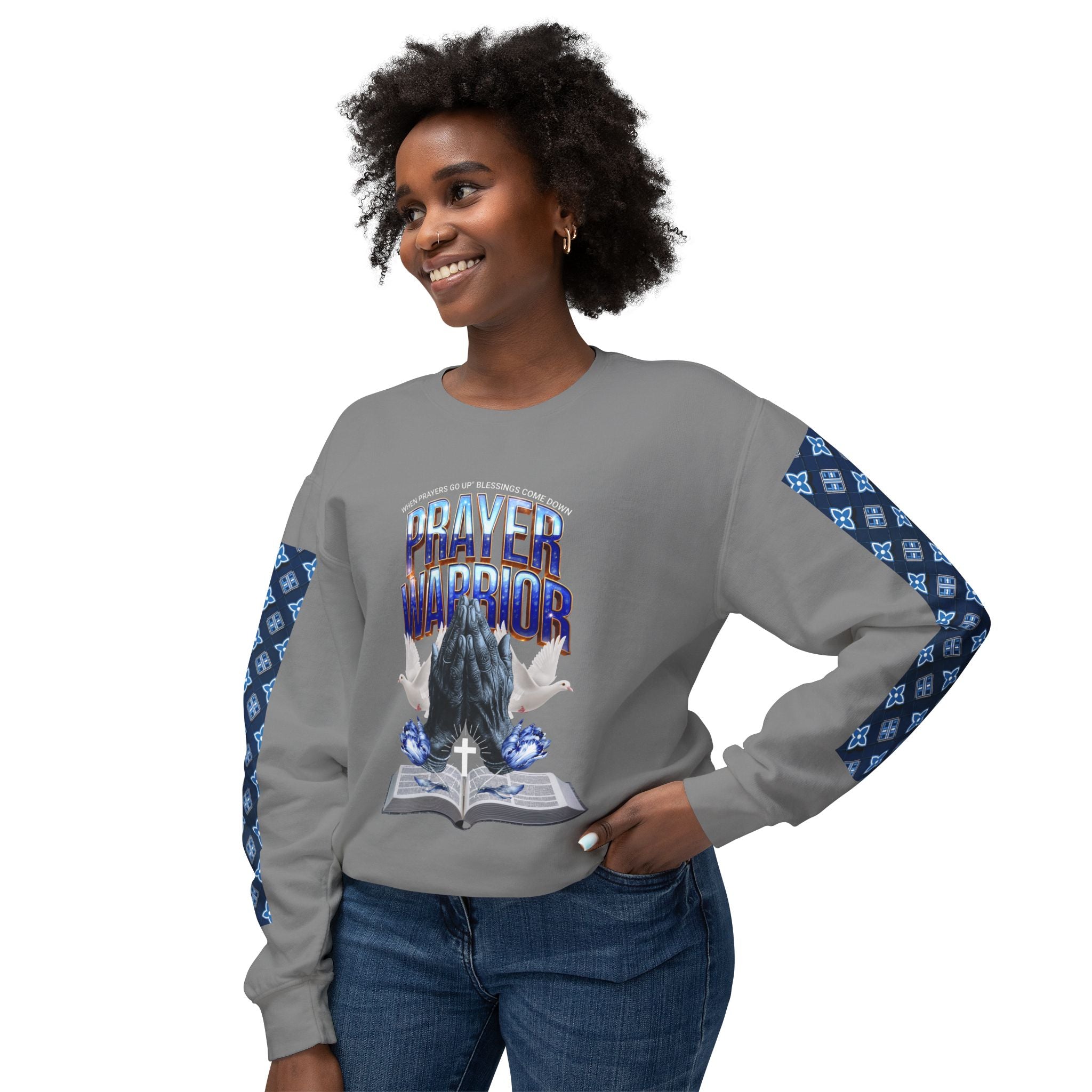 Unisex Lightweight Prayer Warrior Sweatshirt - Inspirational Crewneck for Spiritual Growth - Angel Body