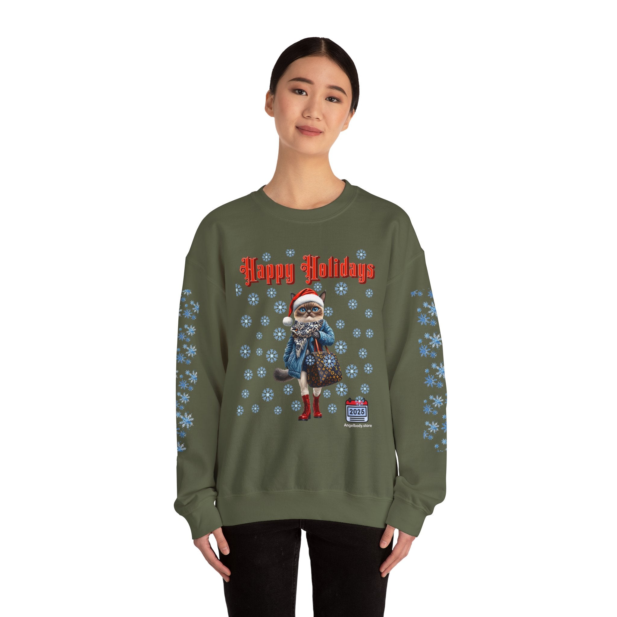 Holiday Cat Crewneck Sweatshirt - Angel Body