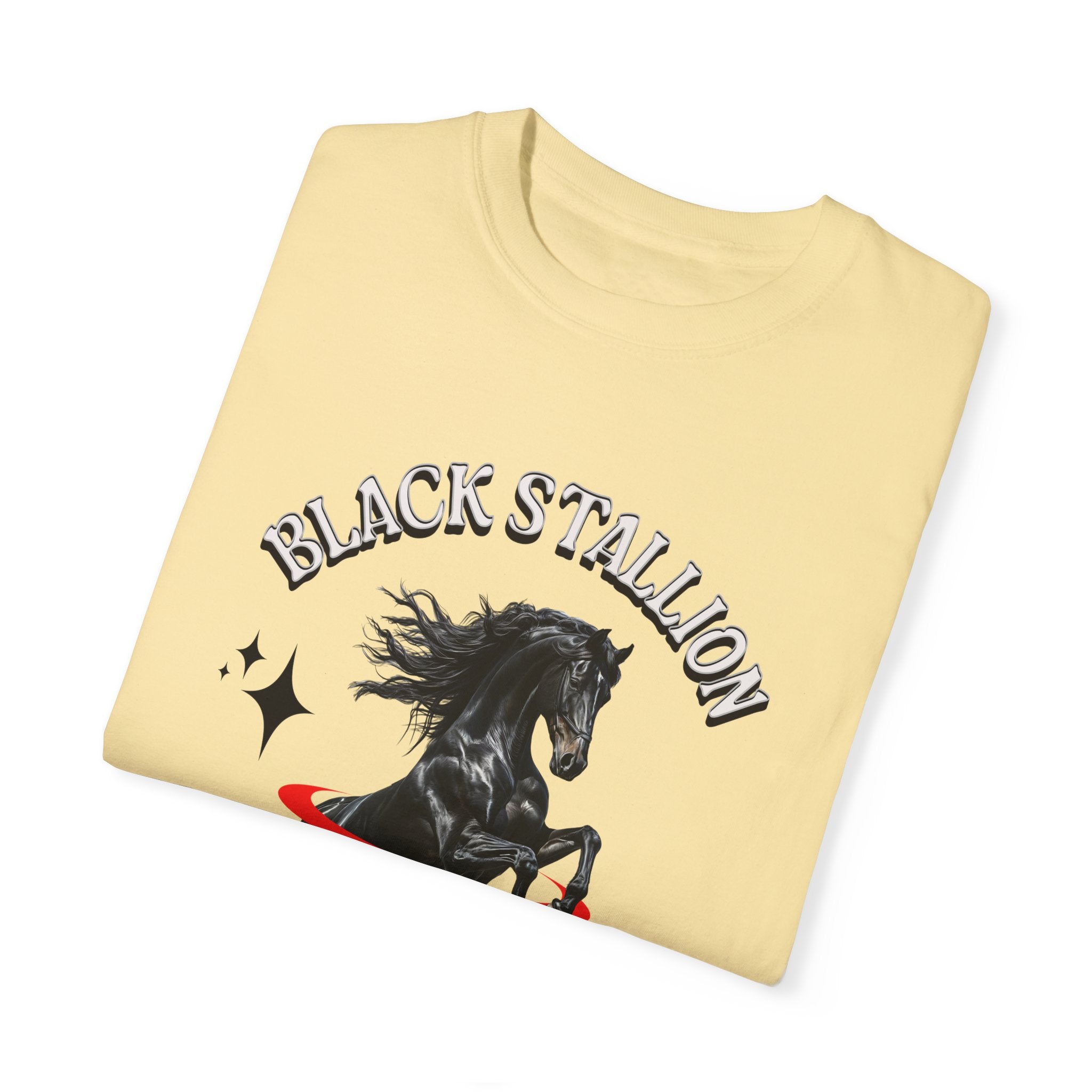Black Stallion Unisex Garment-Dyed T-Shirt - Perfect for Horse Lovers & Equestrian Enthusiasts - Angel Body