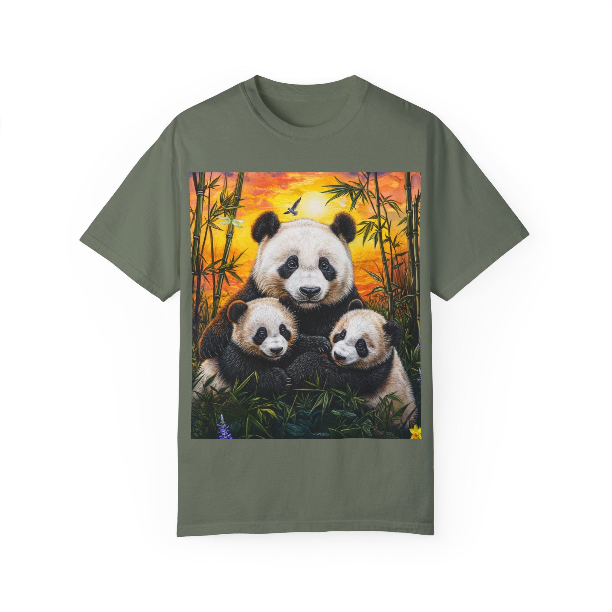 Cute Panda Family Unisex Garment-Dyed T-shirt - Perfect for Animal Lovers - Angel Body