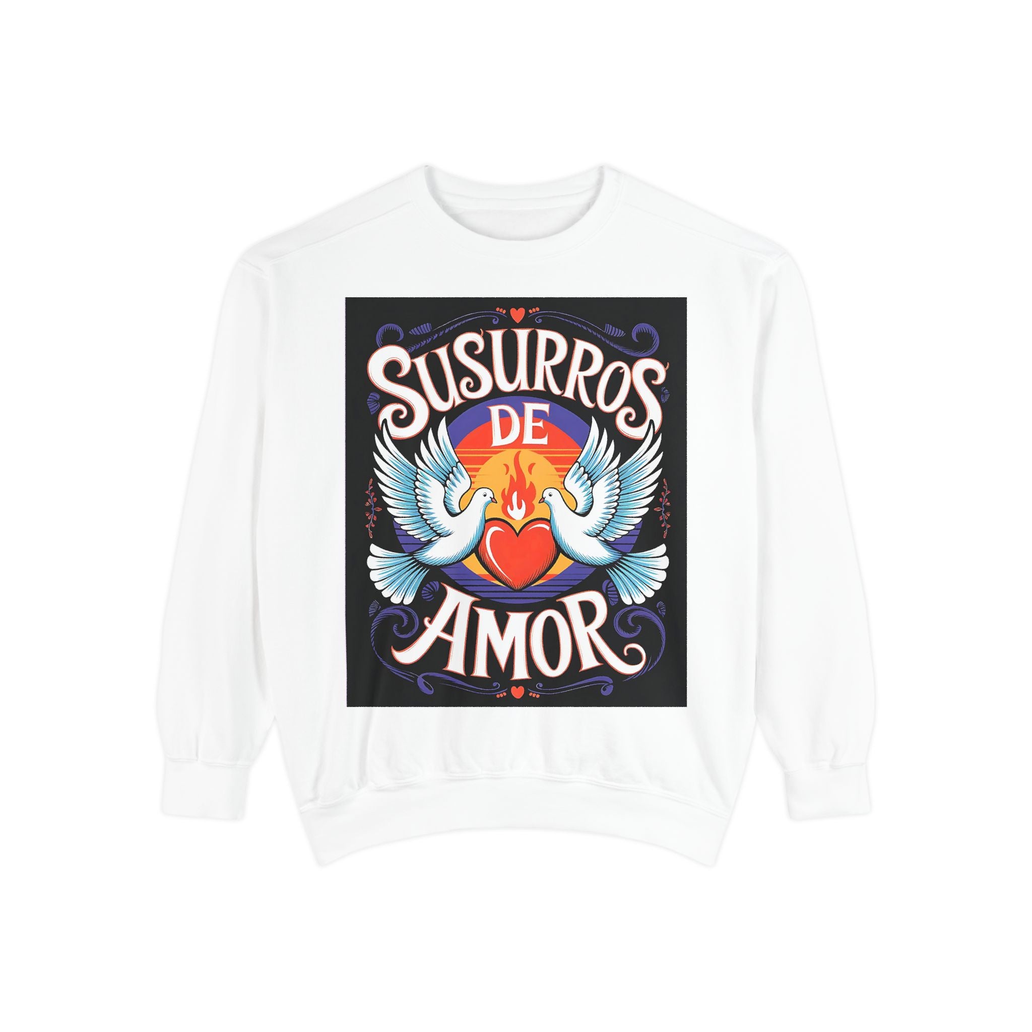 Unisex Love-Themed Garment-Dyed Sweatshirt - 'Susurros de Amor' - Angel Body