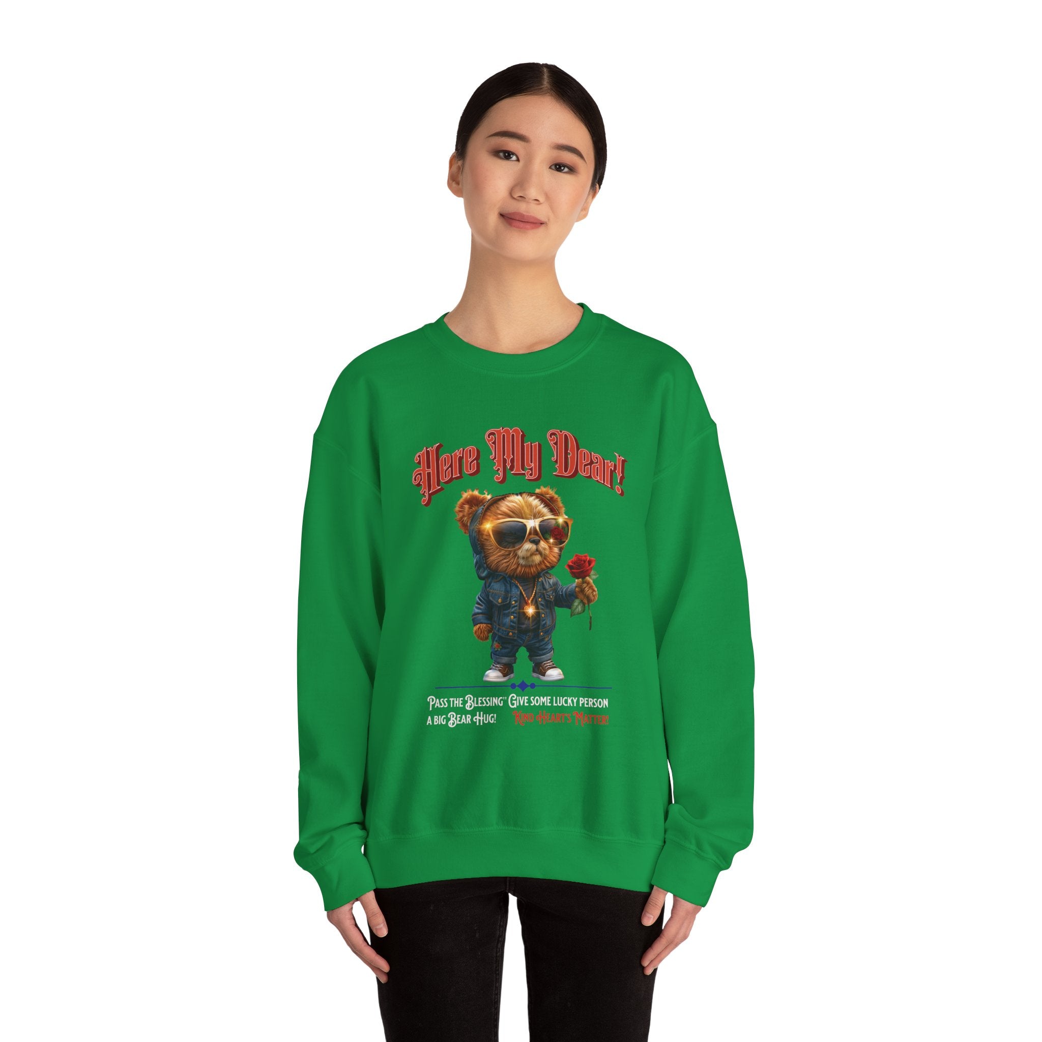Here My Dear! Unisex Heavy Blend™ Crewneck Sweatshirt - Cozy & Trendy Gift for Animal Lovers - Angel Body