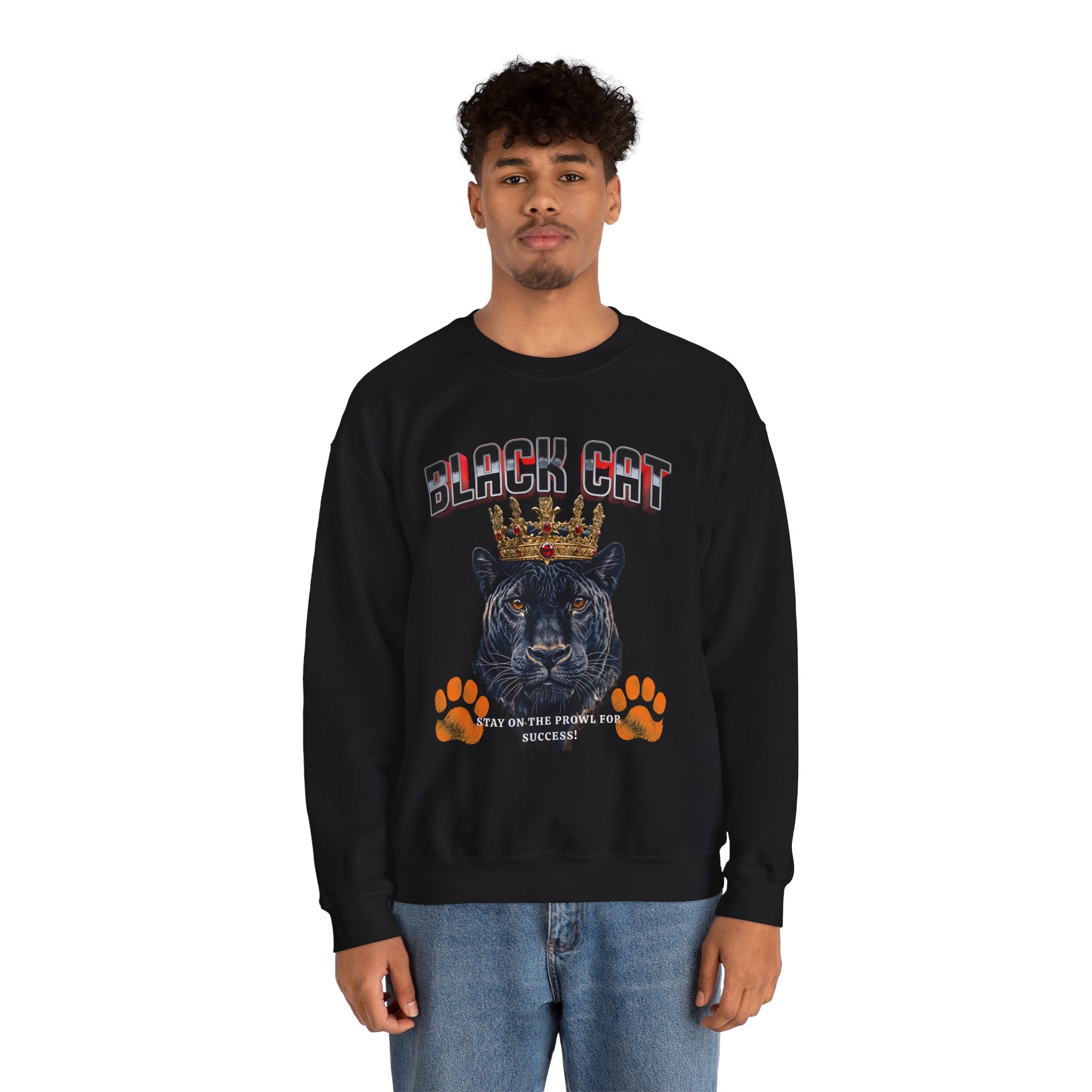 Black Cat Crowned Sweatshirt - Unisex Heavy Blend™, Stay on the Prowl for Success! - Angel Body